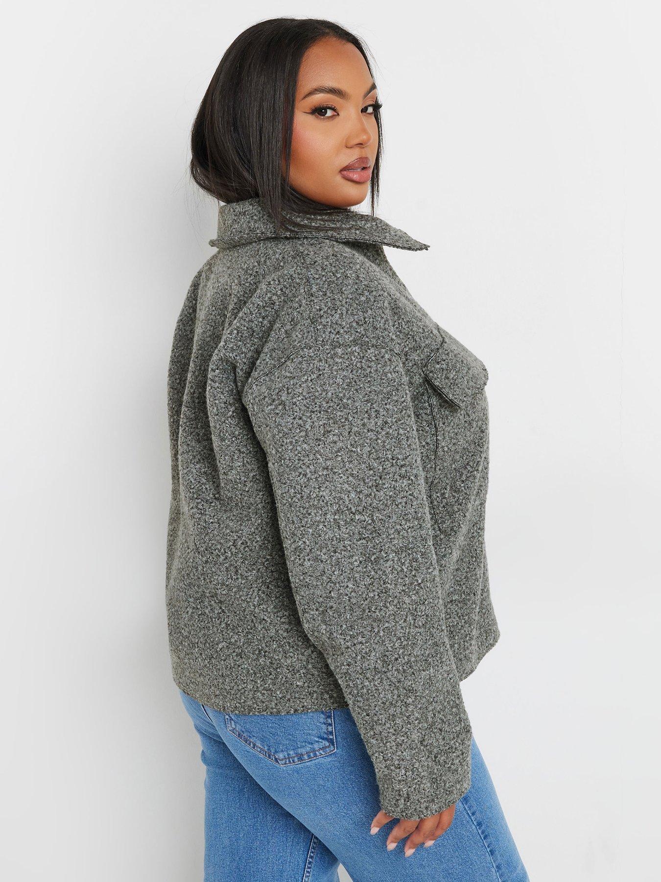 Image 2 of 4 of Yours Curve Wool Cropped Centre Front Jacket - Grey