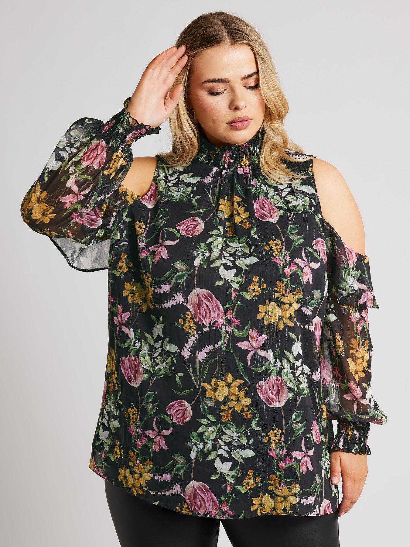 yours-curve-floral-cold-shoulder-shirred-detail-blouse