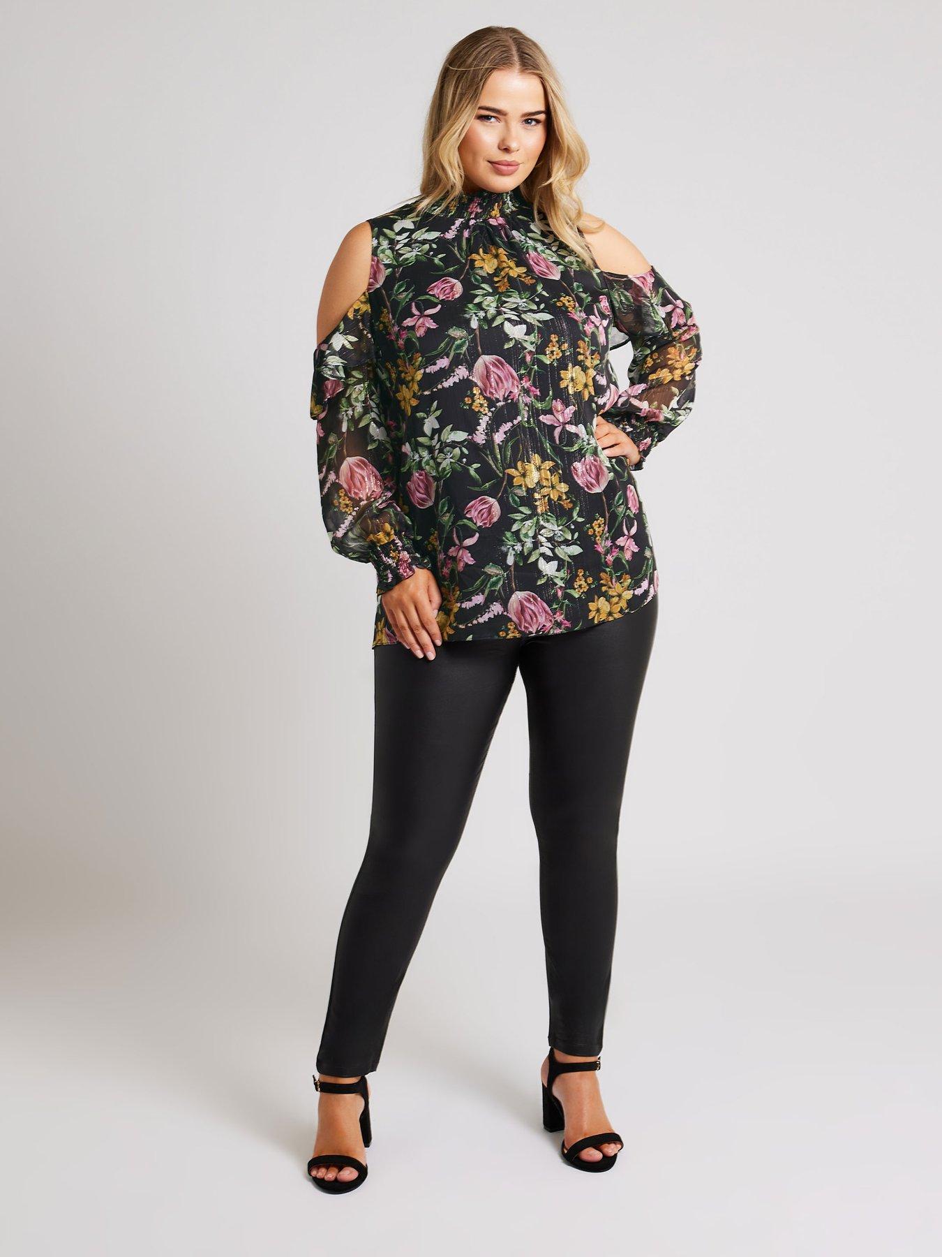 yours-curve-floral-cold-shoulder-shirred-detail-blouseback