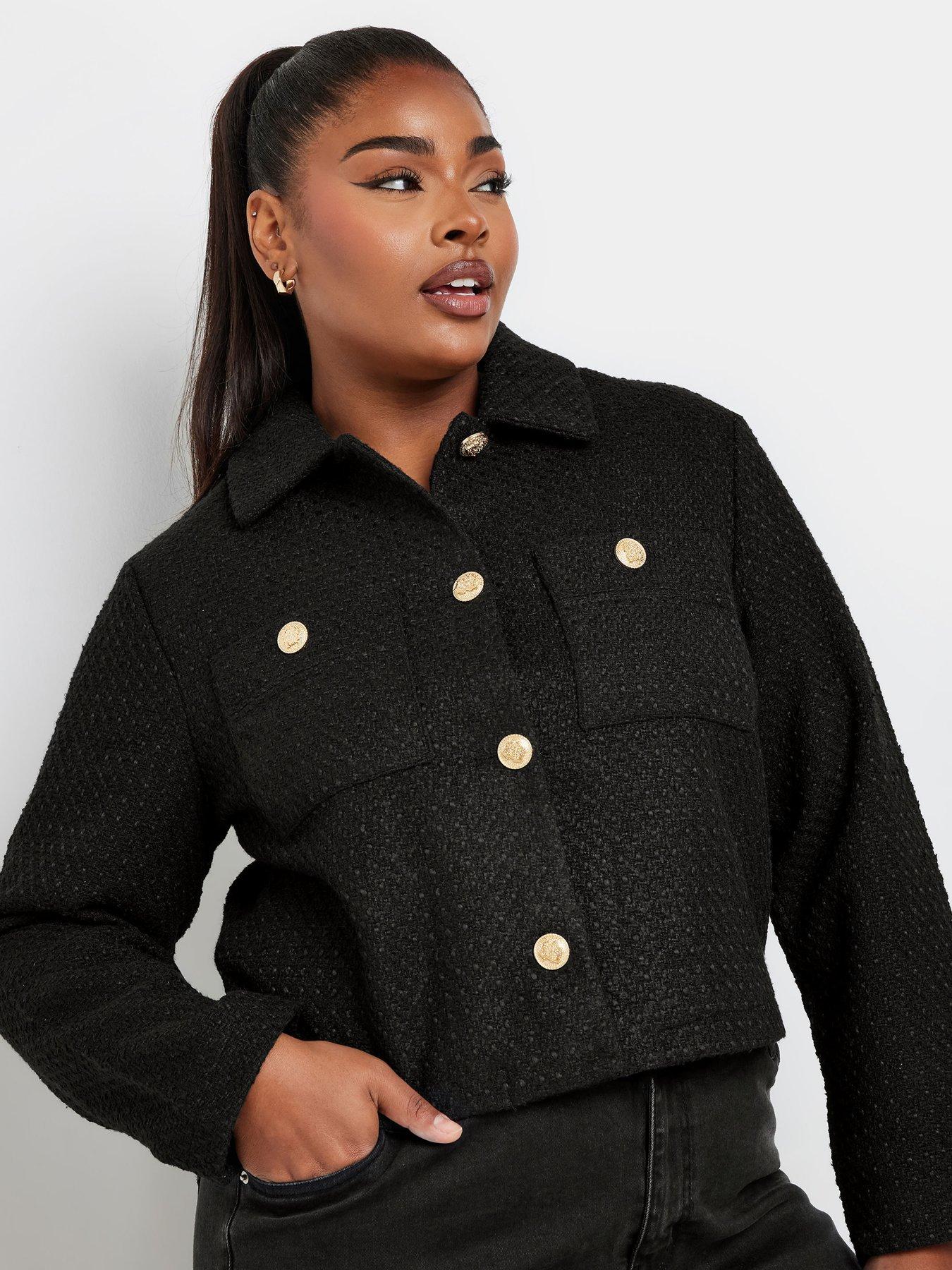 Yours Curve Boucle Short Jacket - Black