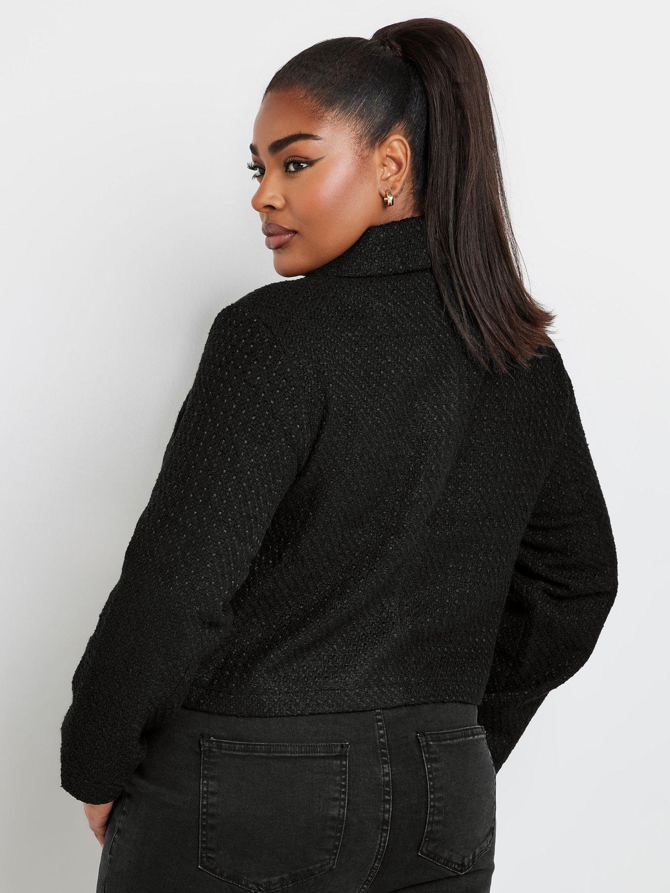 yours-curve-boucle-short-jacket-blackstillFront