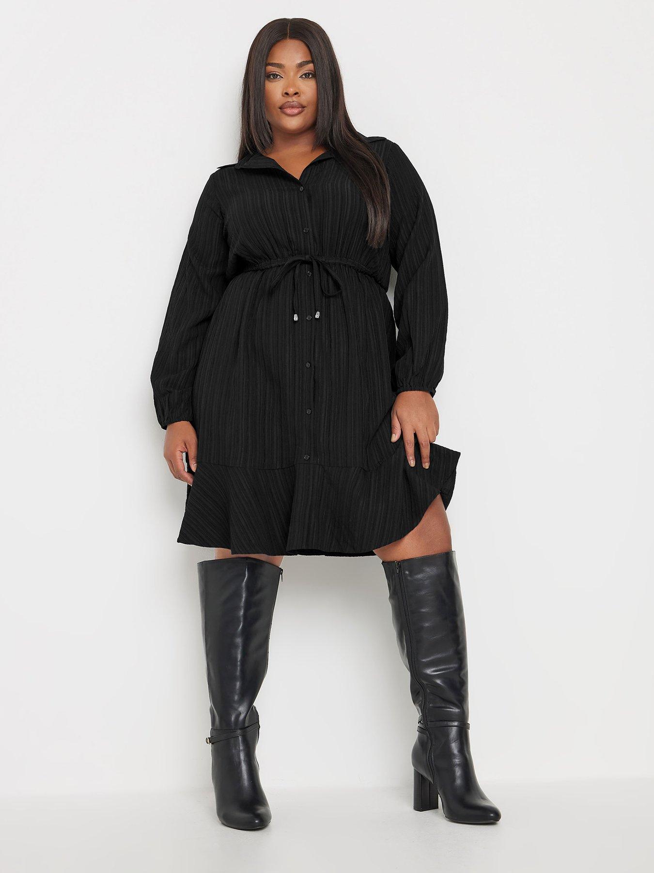 yours-curve-stripe-dobby-shirt-dress-tunic-blackfront