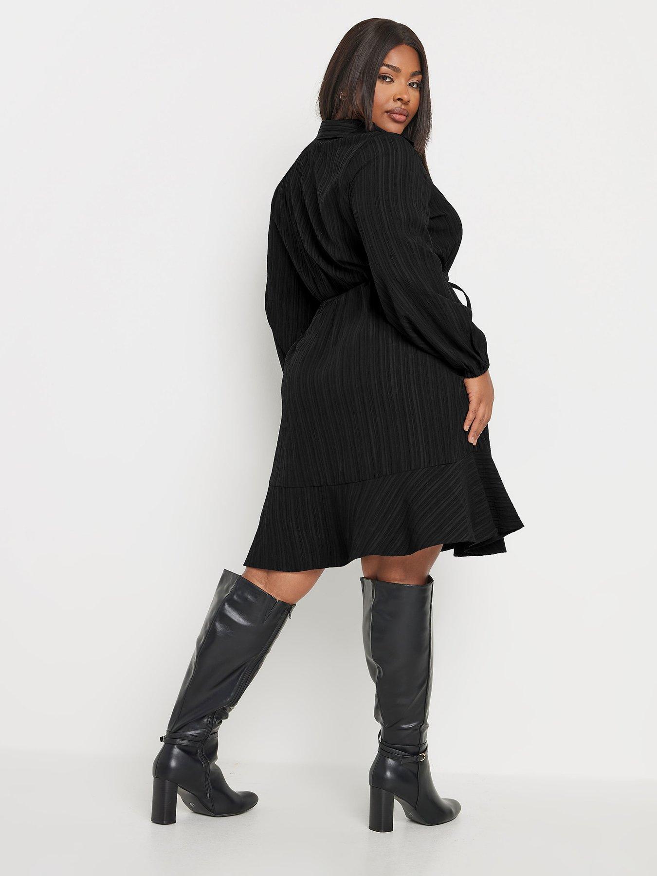 yours-curve-stripe-dobby-shirt-dress-tunic-blackstillFront