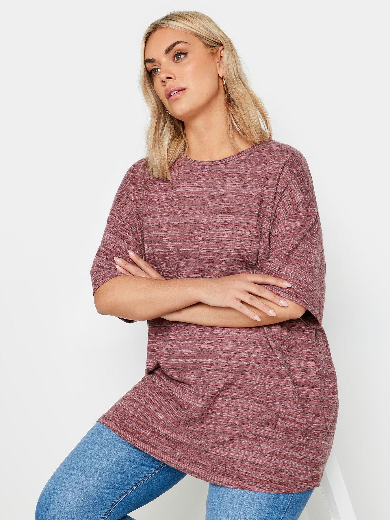 yours-curve-striped-oversized-top-pinkfront