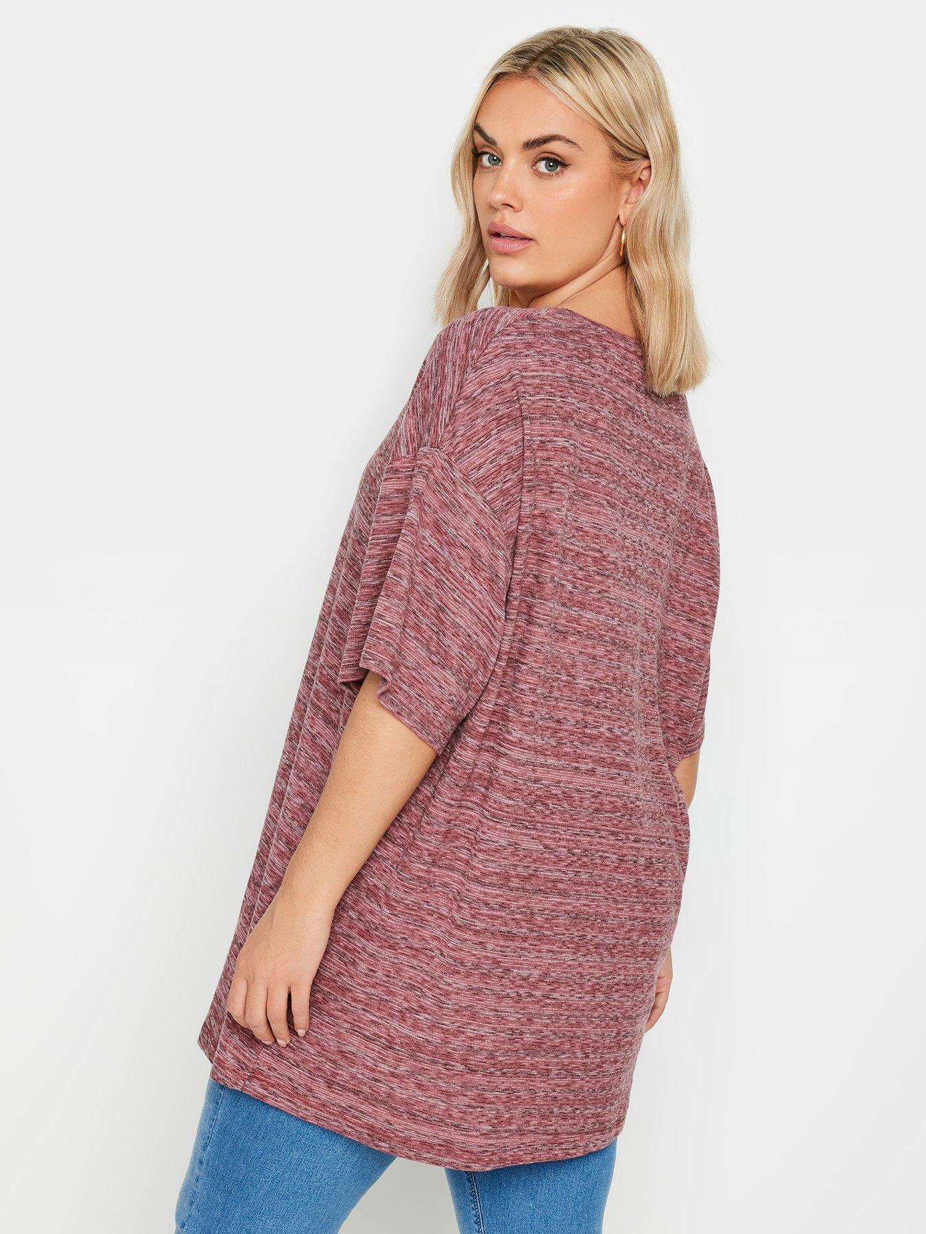 yours-curve-striped-oversized-top-pinkstillFront