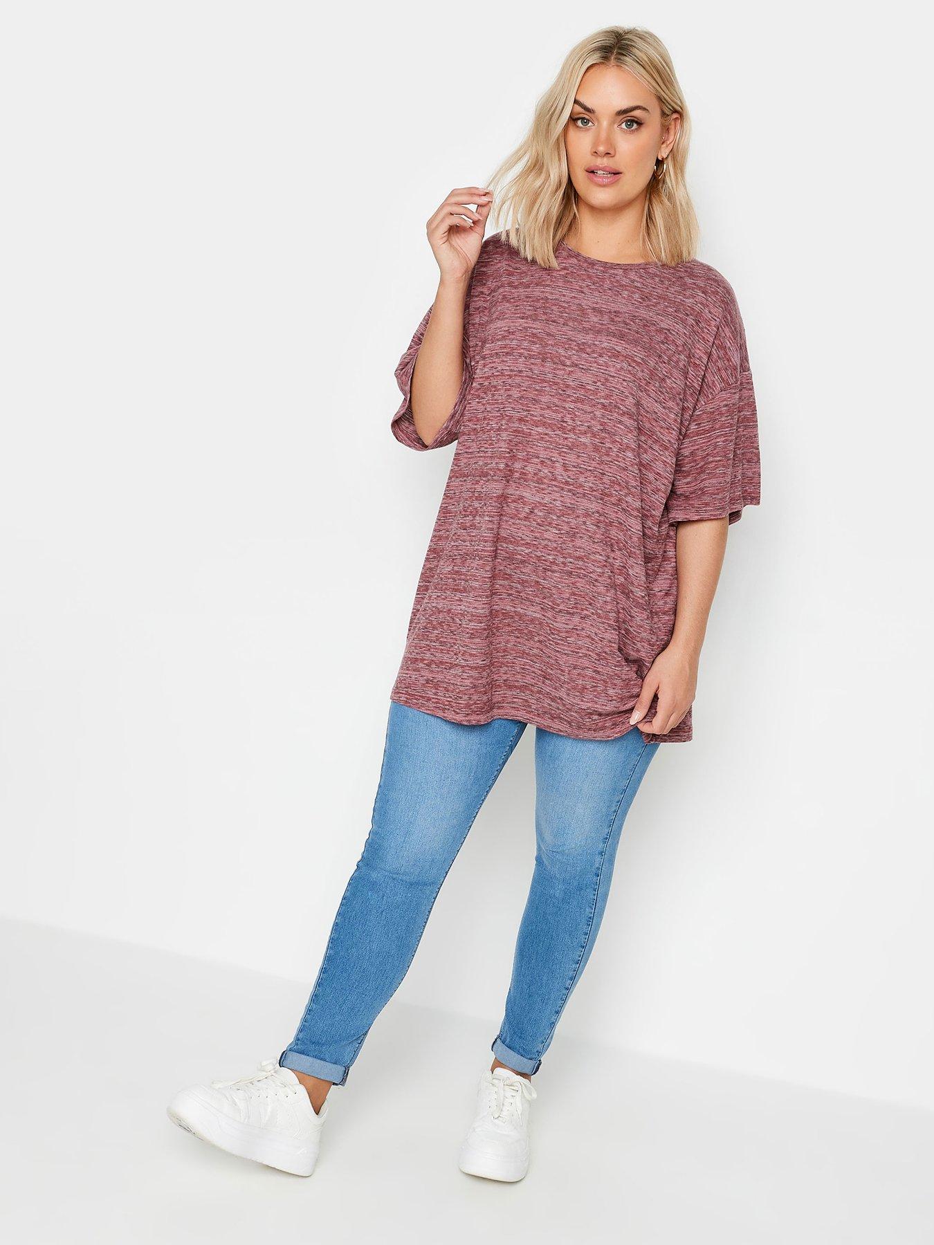 yours-curve-striped-oversized-top-pinkback