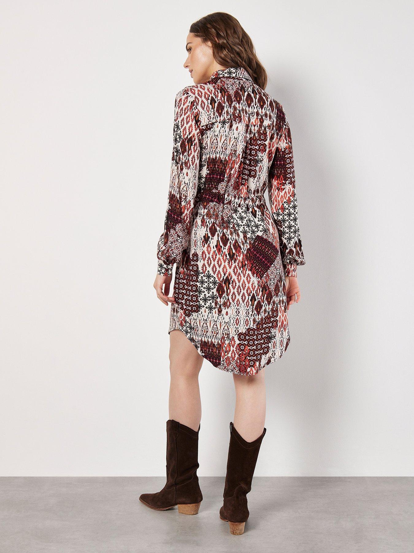 apricot-tribal-ikat-patchwork-shirt-dressoutfit