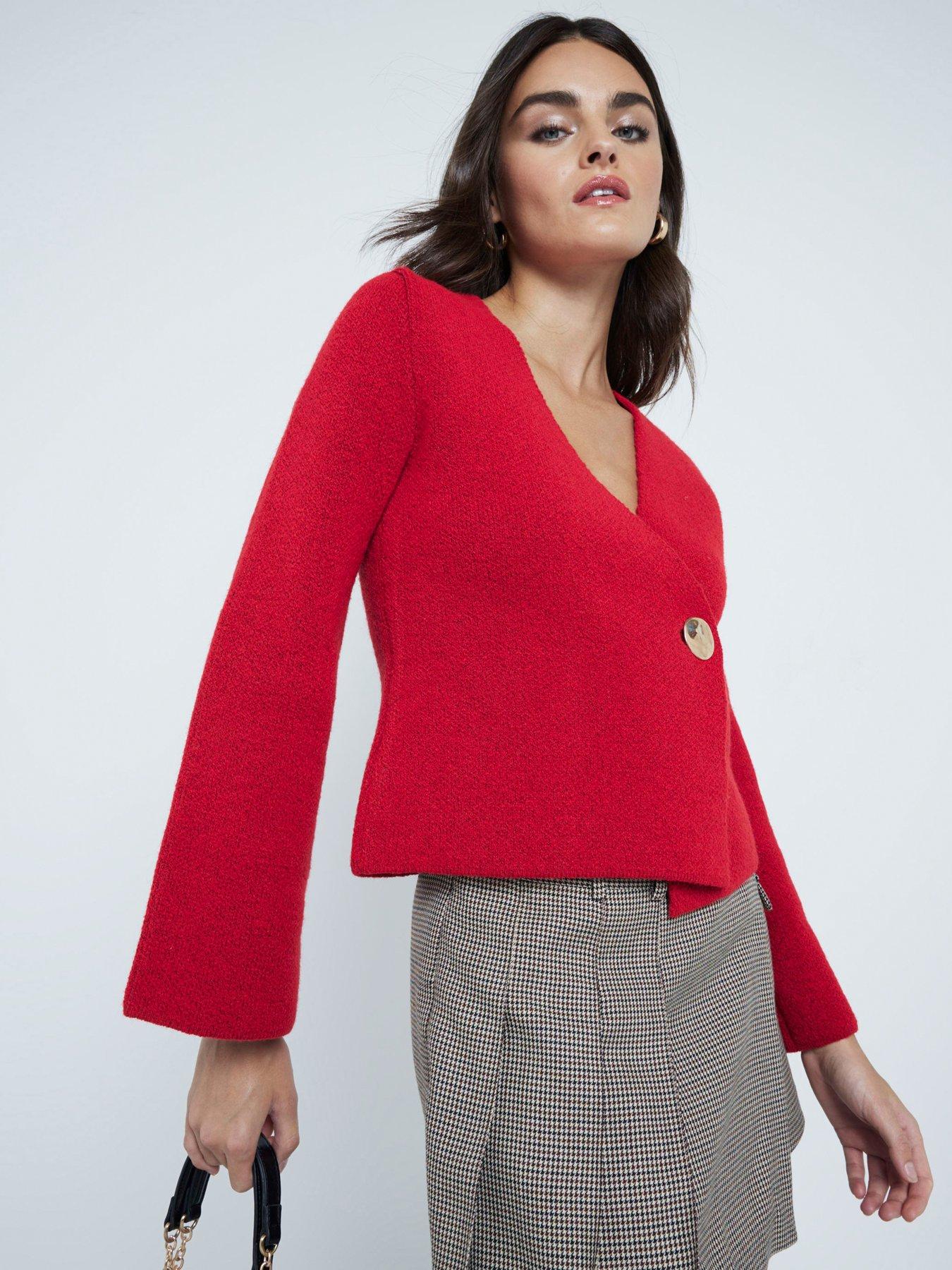 river-island-asymmetric-button-cardigan-red