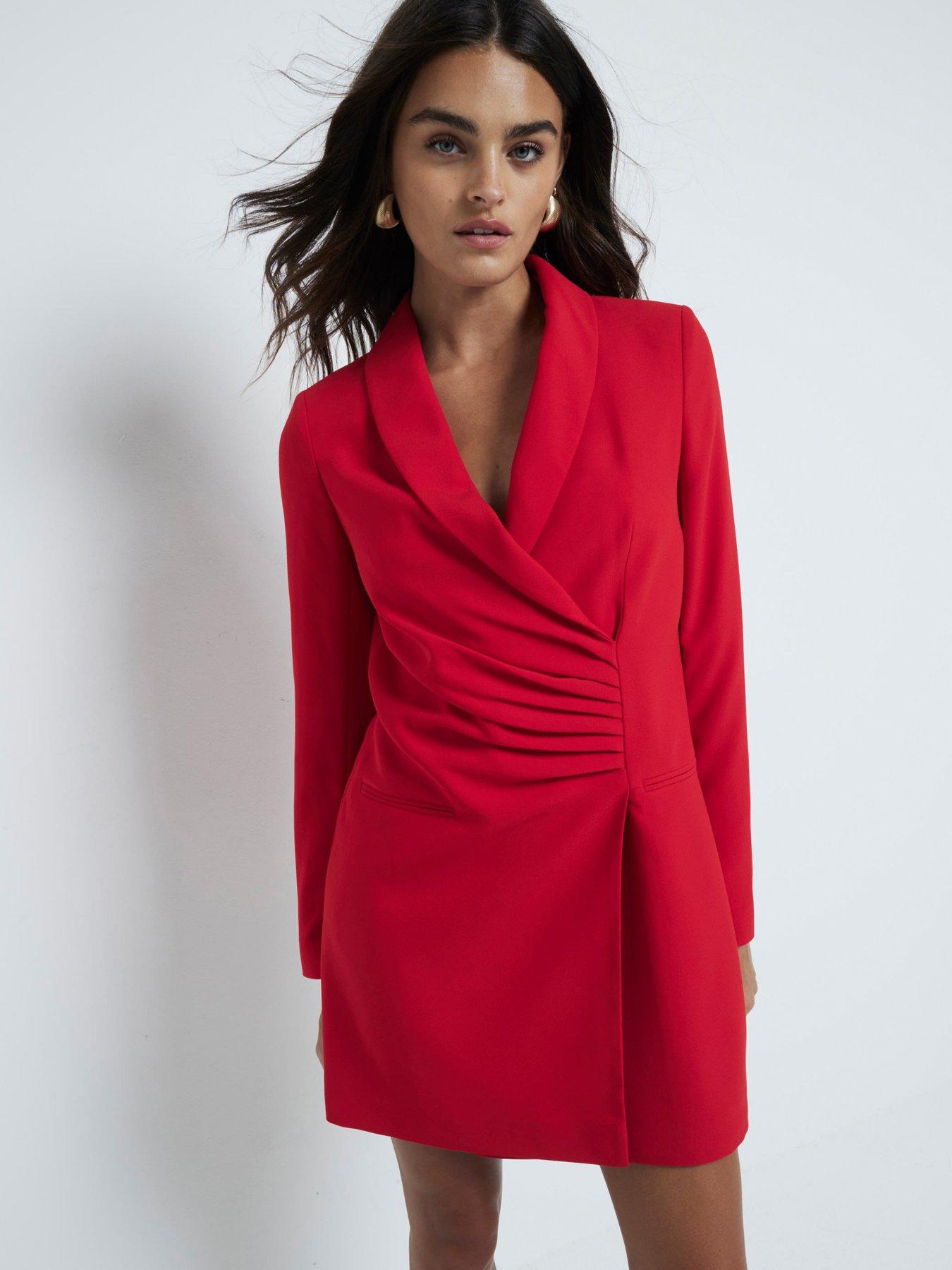 river-island-ruched-blazer-dress-redfront