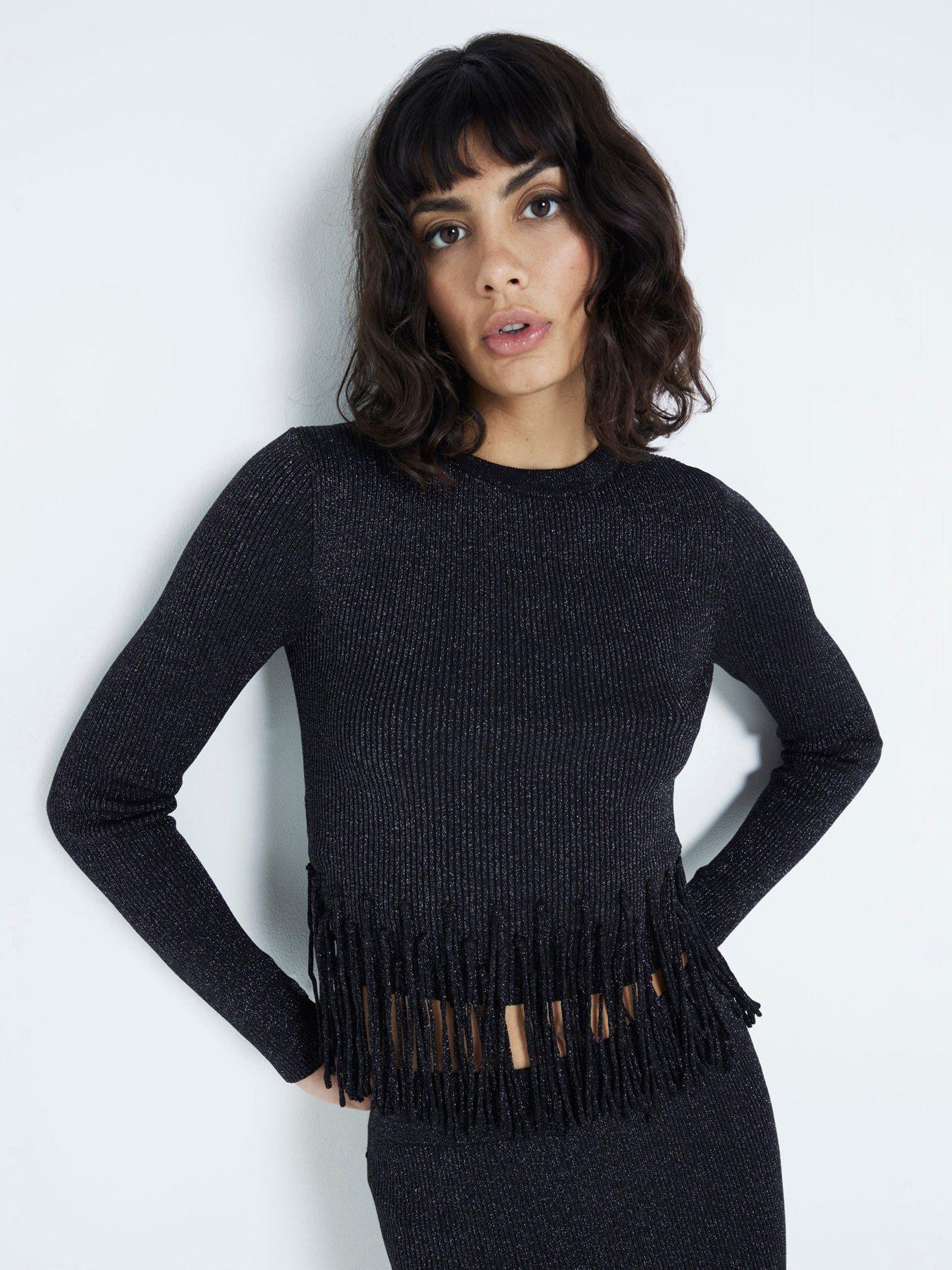 river-island-fringe-detail-jumper-blackfront