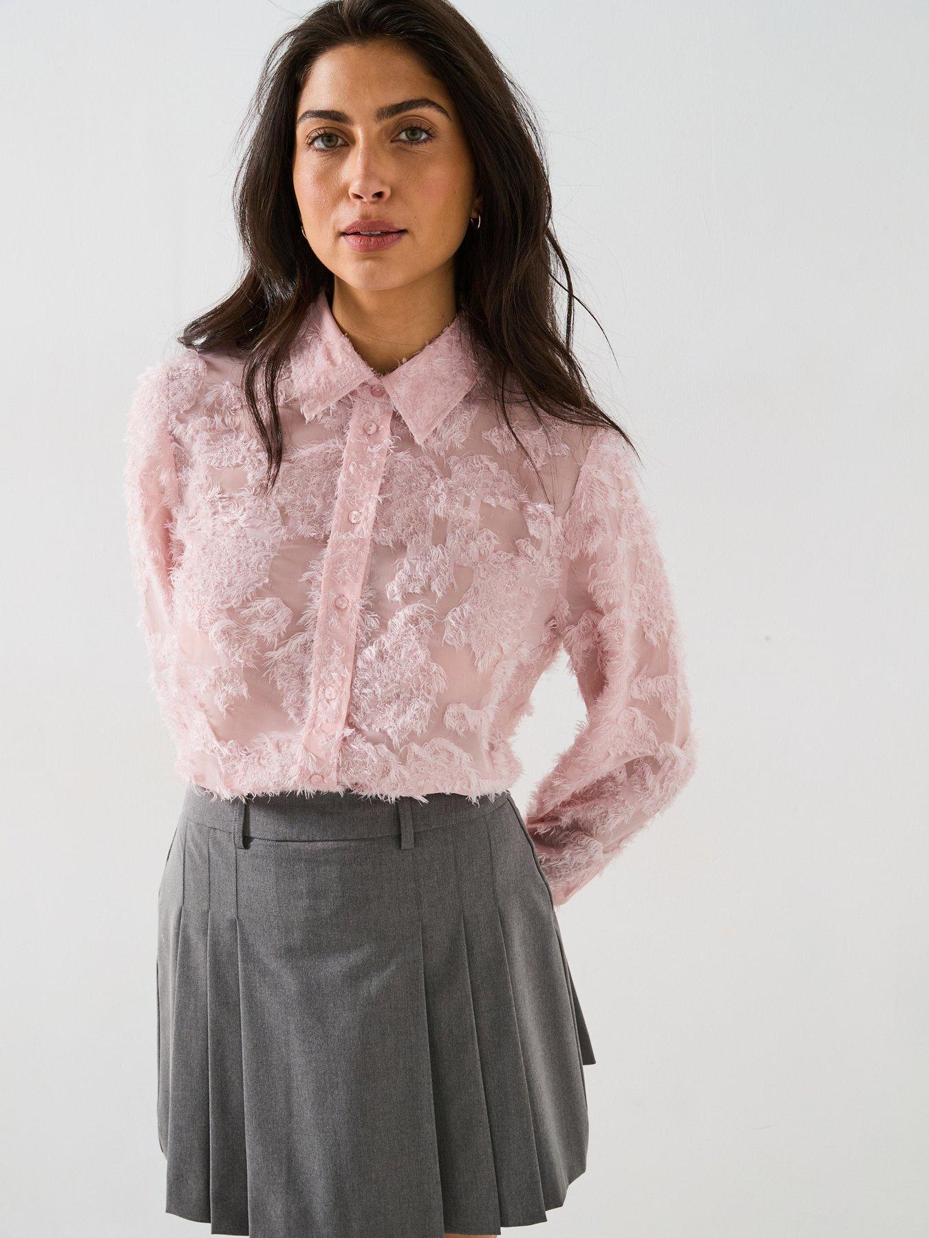 Image 1 of 6 of V by Very Floral Jacquard Longline Shirt - Pink