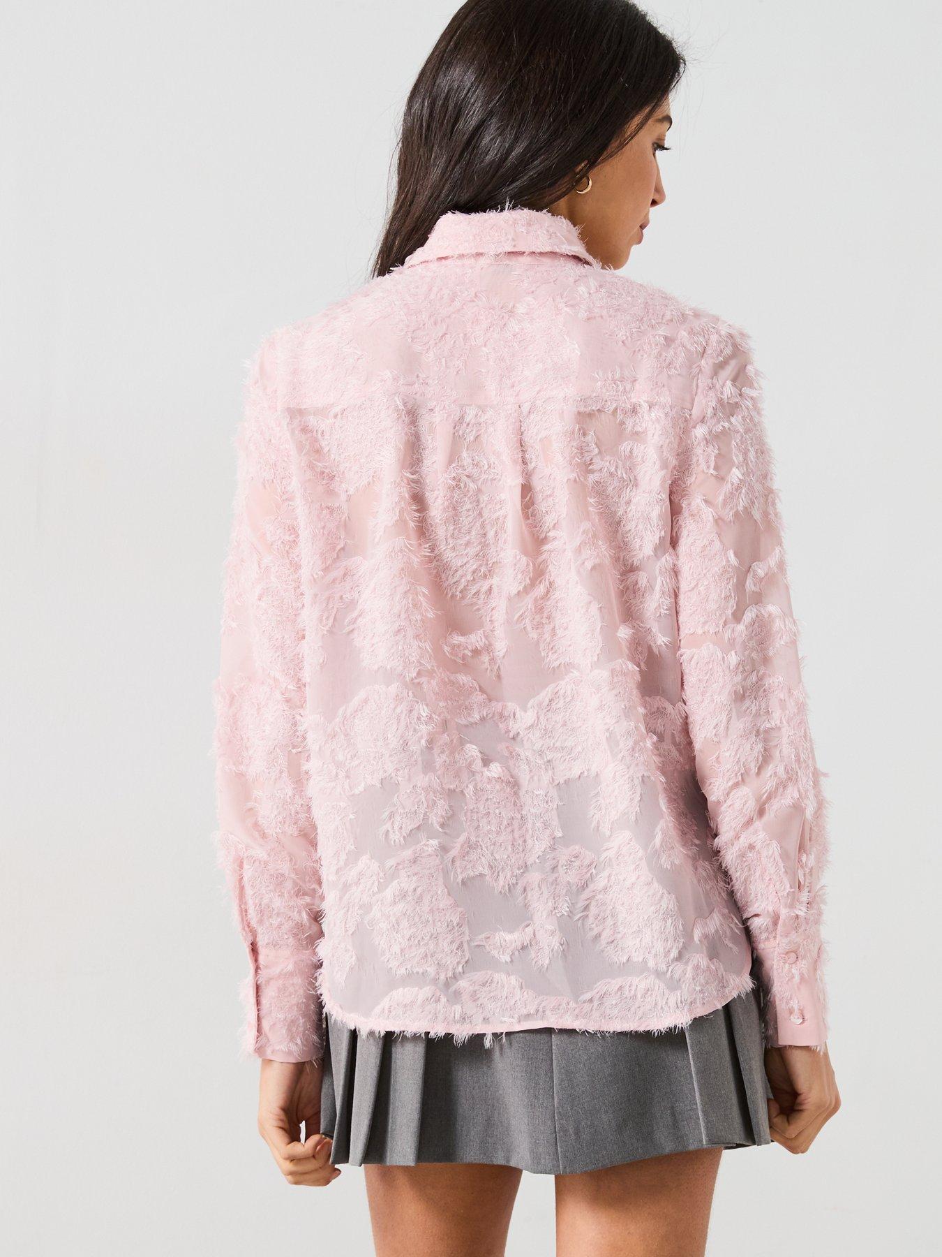 Image 2 of 6 of V by Very Floral Jacquard Longline Shirt - Pink