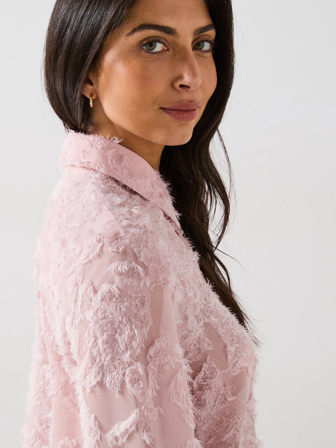 Image 4 of 6 of V by Very Floral Jacquard Longline Shirt - Pink