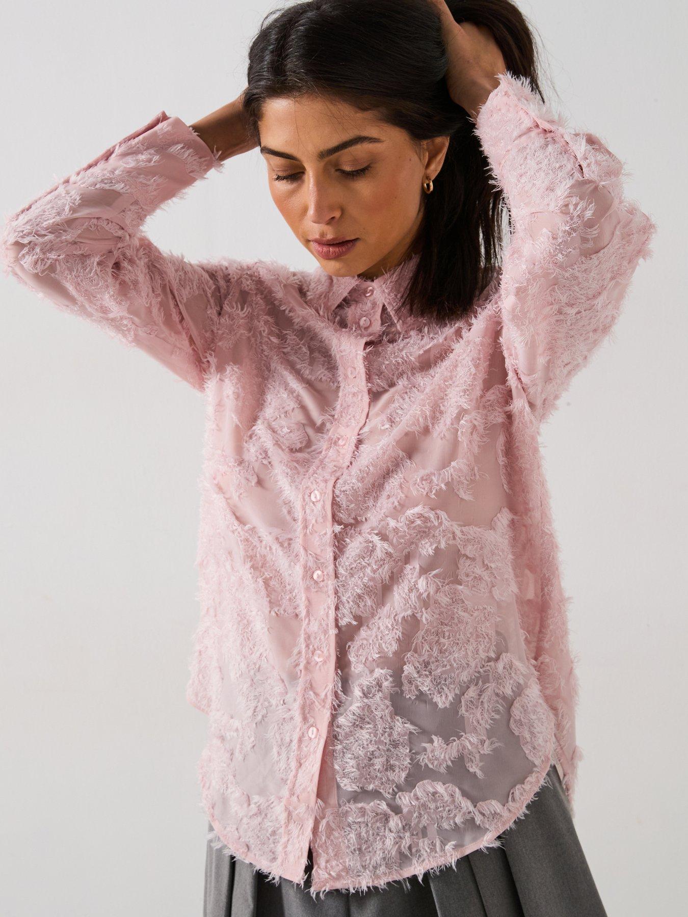 Image 5 of 6 of V by Very Floral Jacquard Longline Shirt - Pink