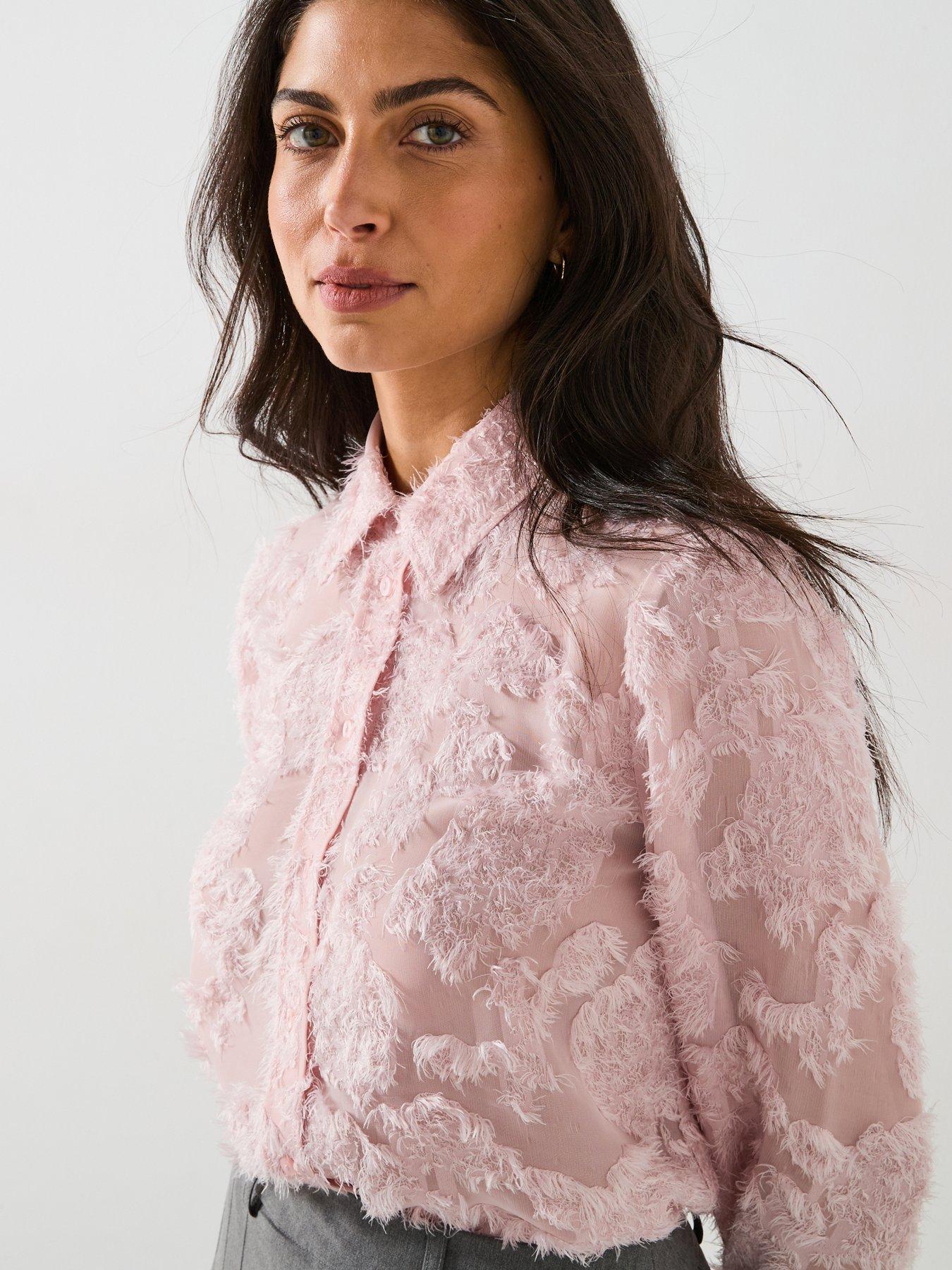 Image 6 of 6 of V by Very Floral Jacquard Longline Shirt - Pink
