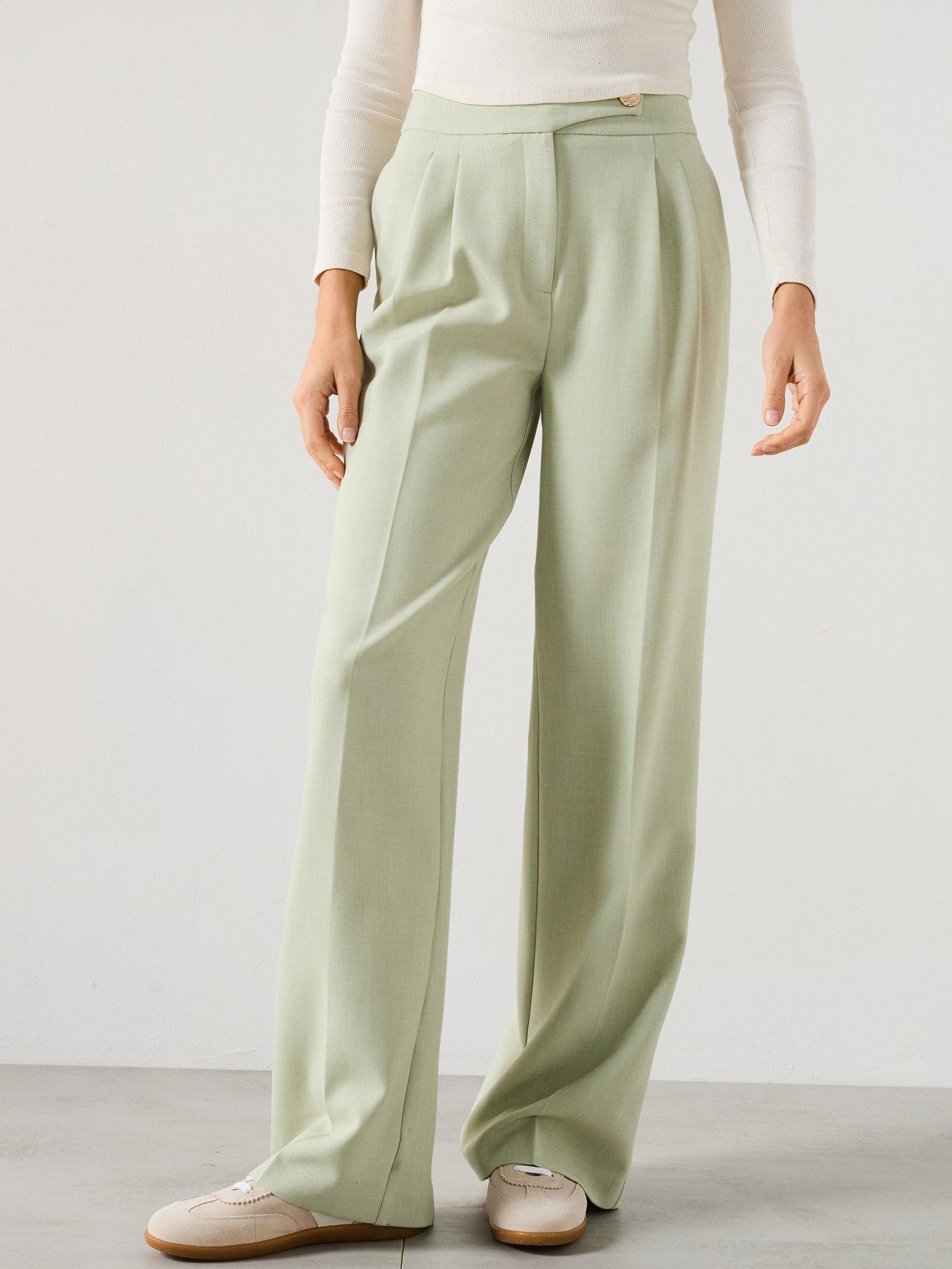 Image 1 of 6 of V by Very Asymmetric Statement Button Trouser - Green