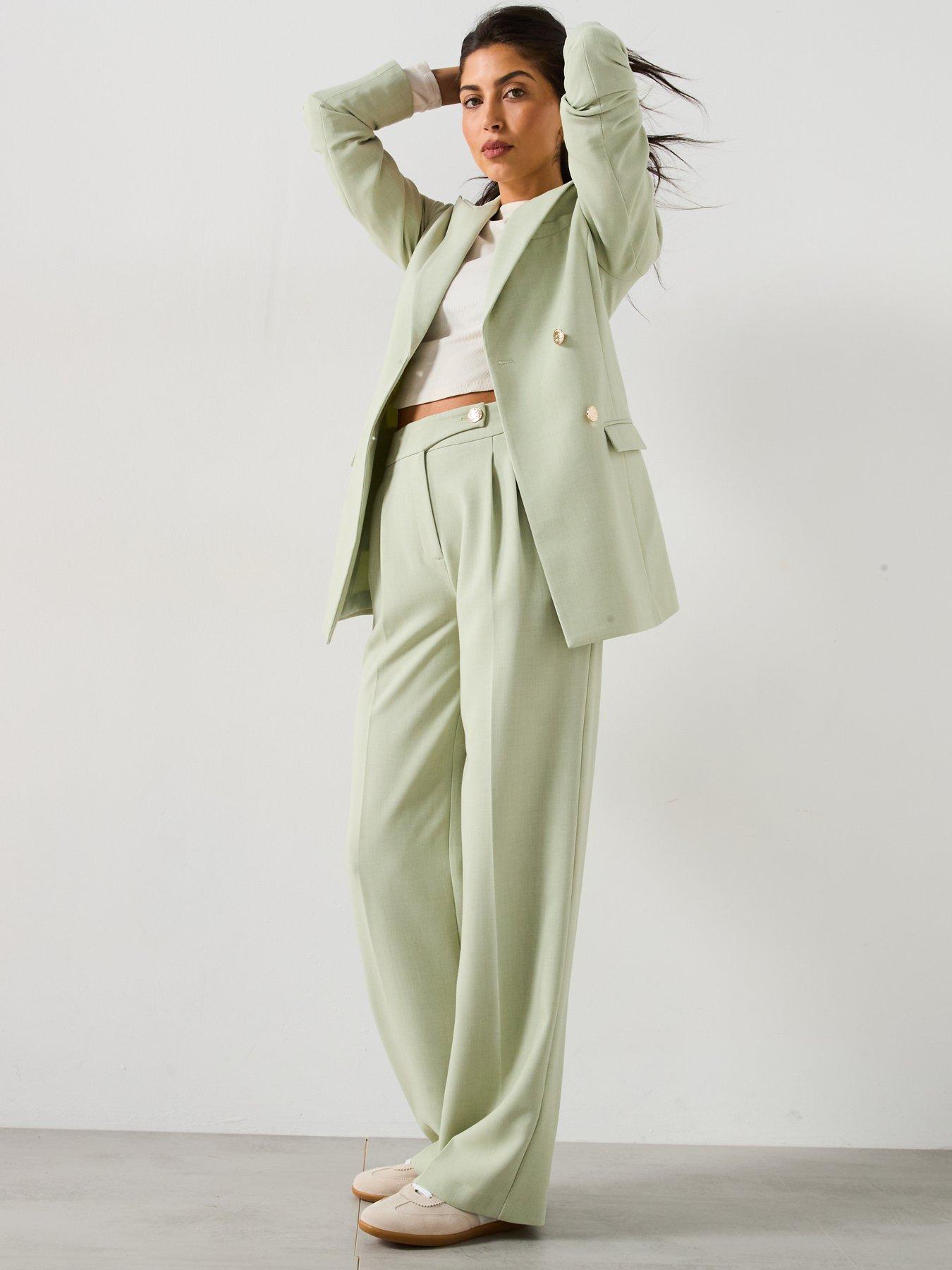 Image 3 of 6 of V by Very Asymmetric Statement Button Trouser - Green