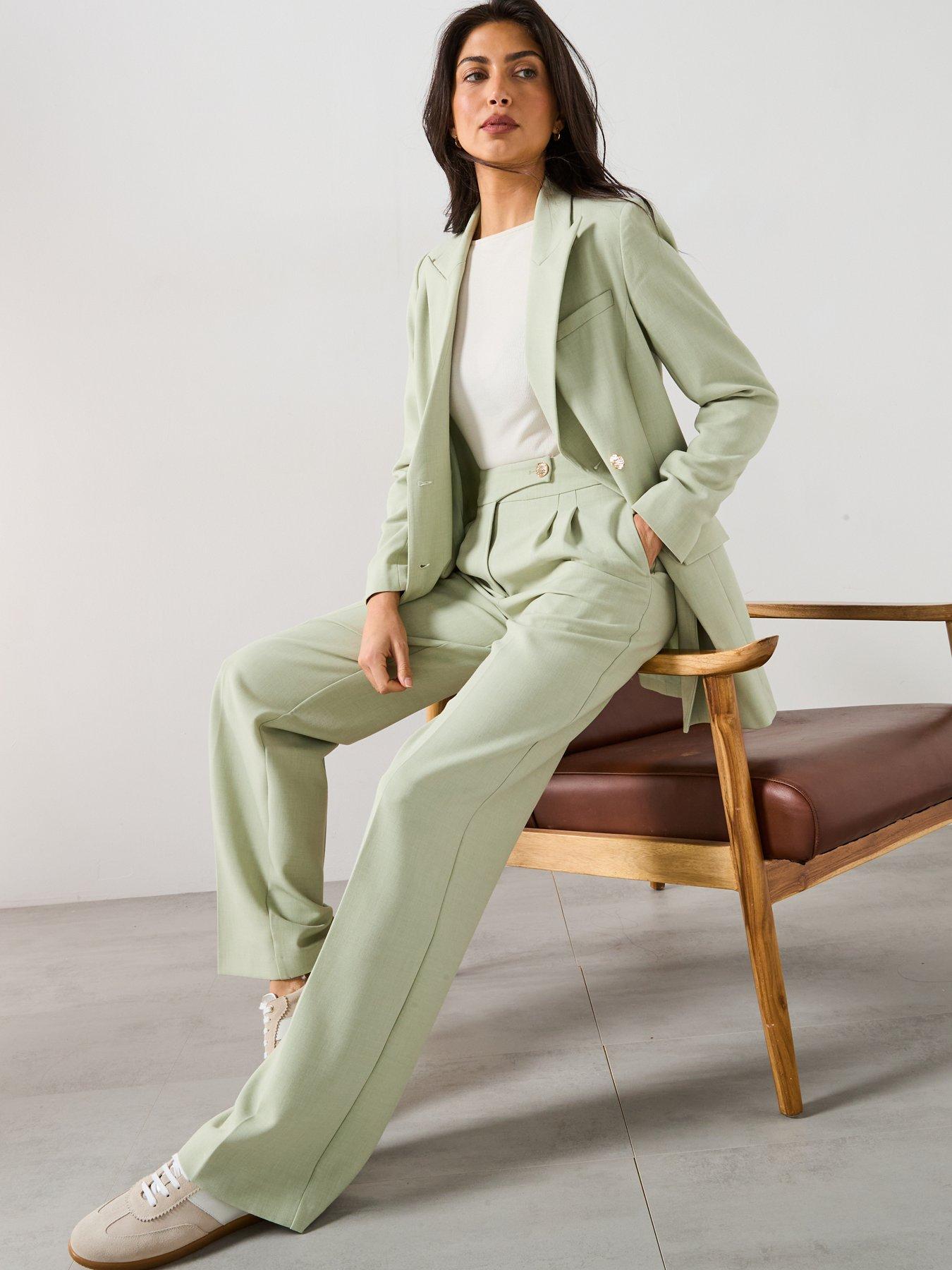 Image 4 of 6 of V by Very Asymmetric Statement Button Trouser - Green