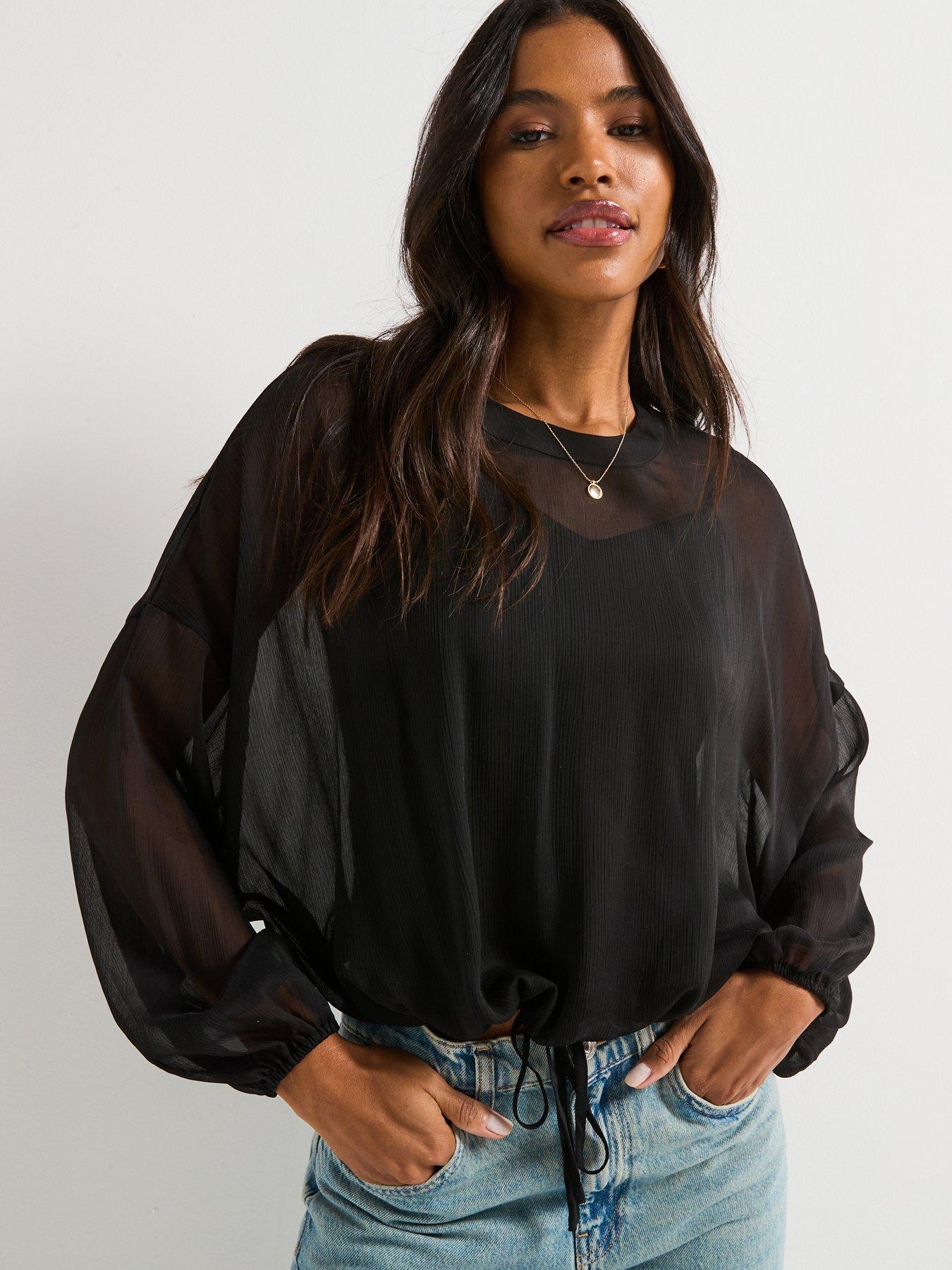 v-by-very-tie-hem-long-sleeve-shell-blouse-black