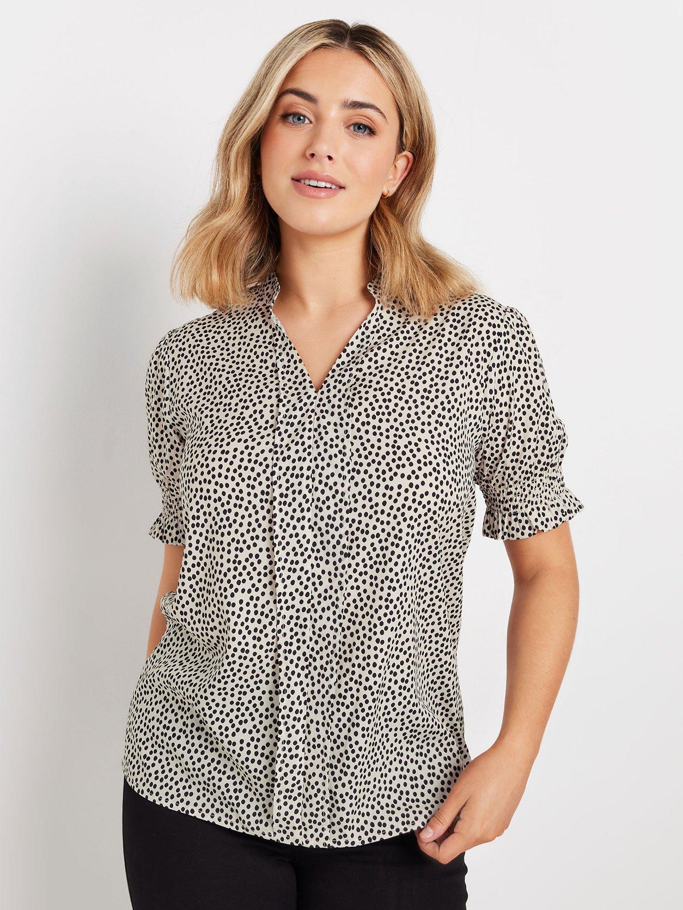 mco-spot-print-woven-v-neck-topfront