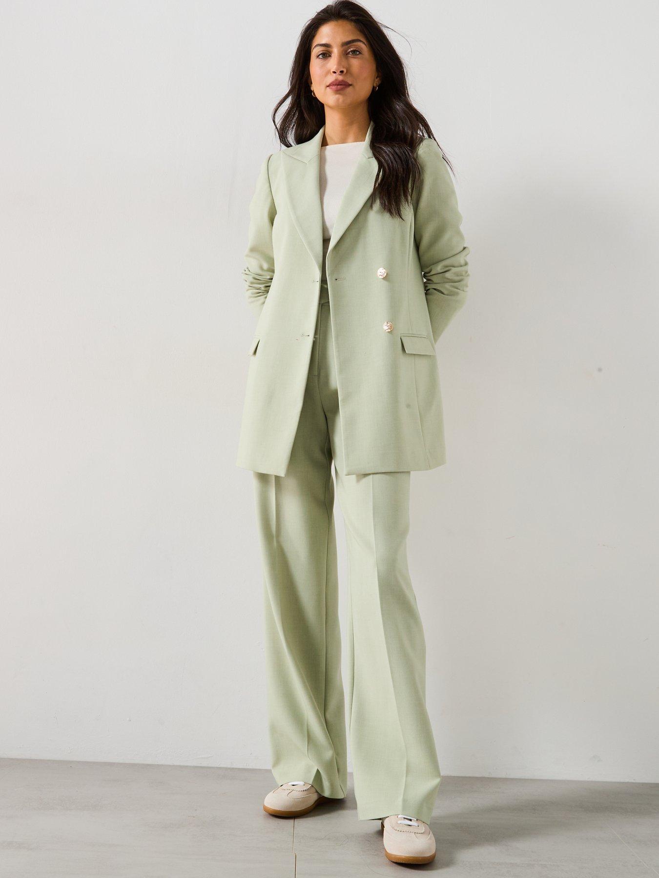Image 3 of 6 of V by Very Asymmetric Statement Button Blazer - Green