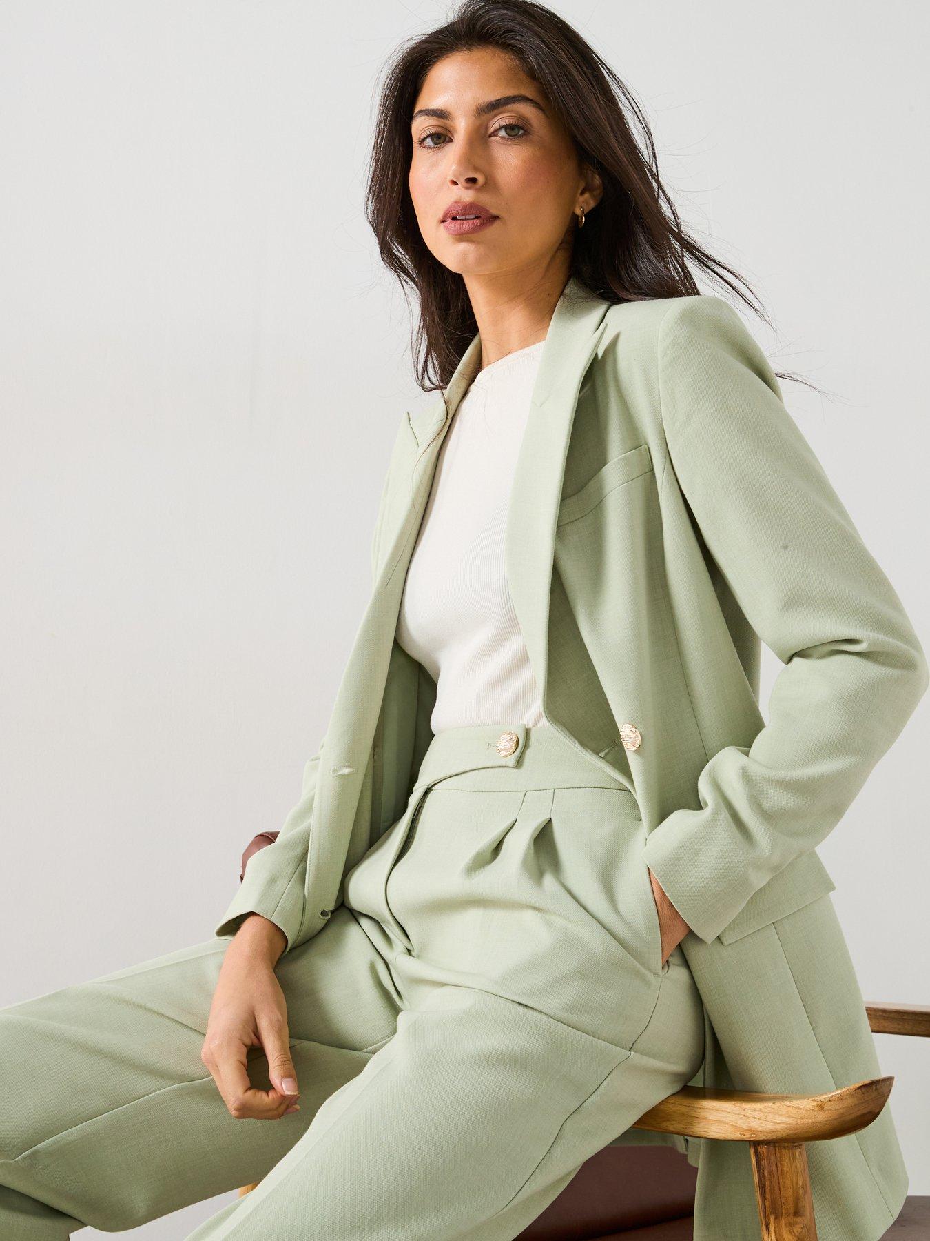 Image 4 of 6 of V by Very Asymmetric Statement Button Blazer - Green