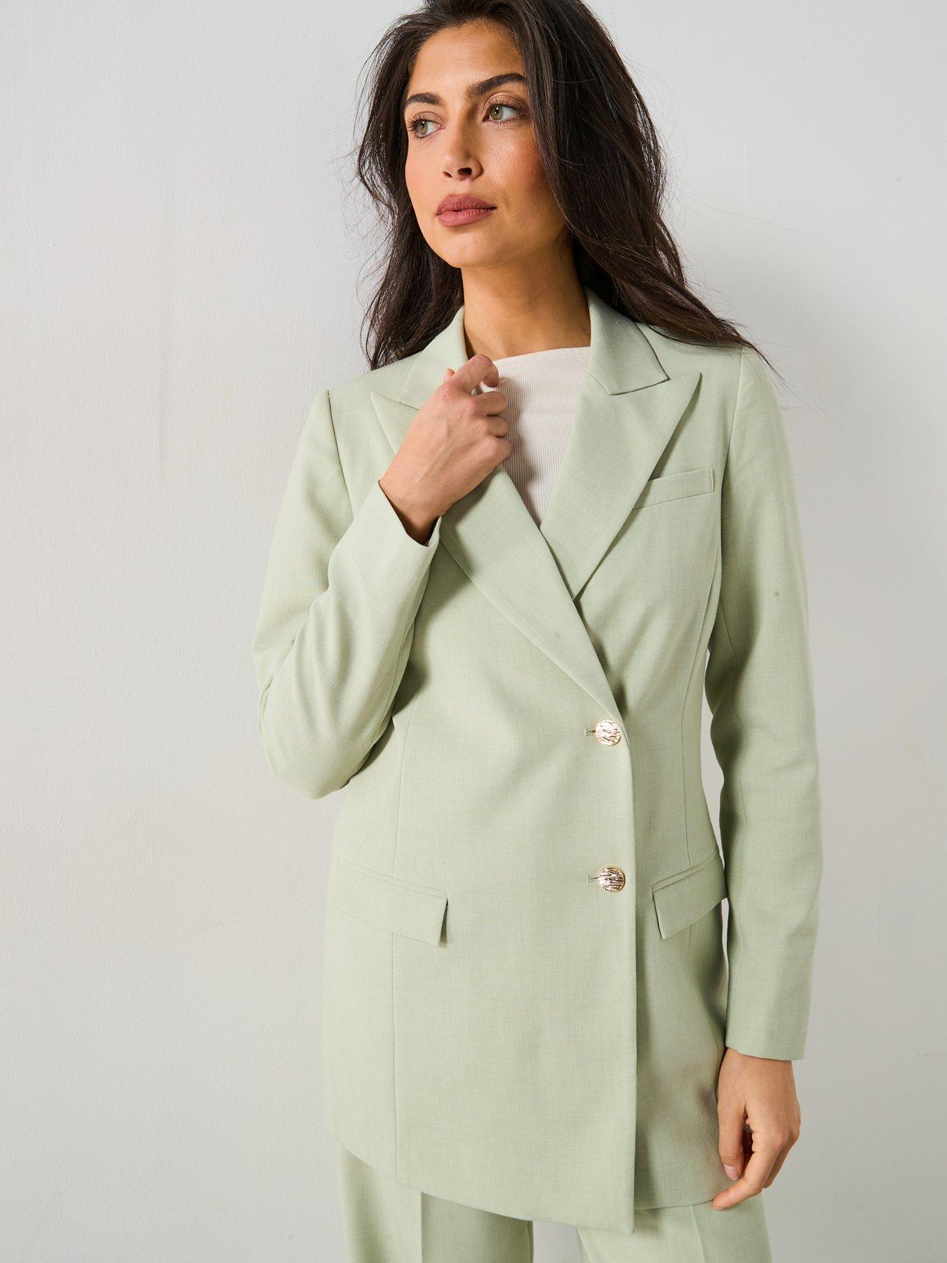 Image 5 of 6 of V by Very Asymmetric Statement Button Blazer - Green
