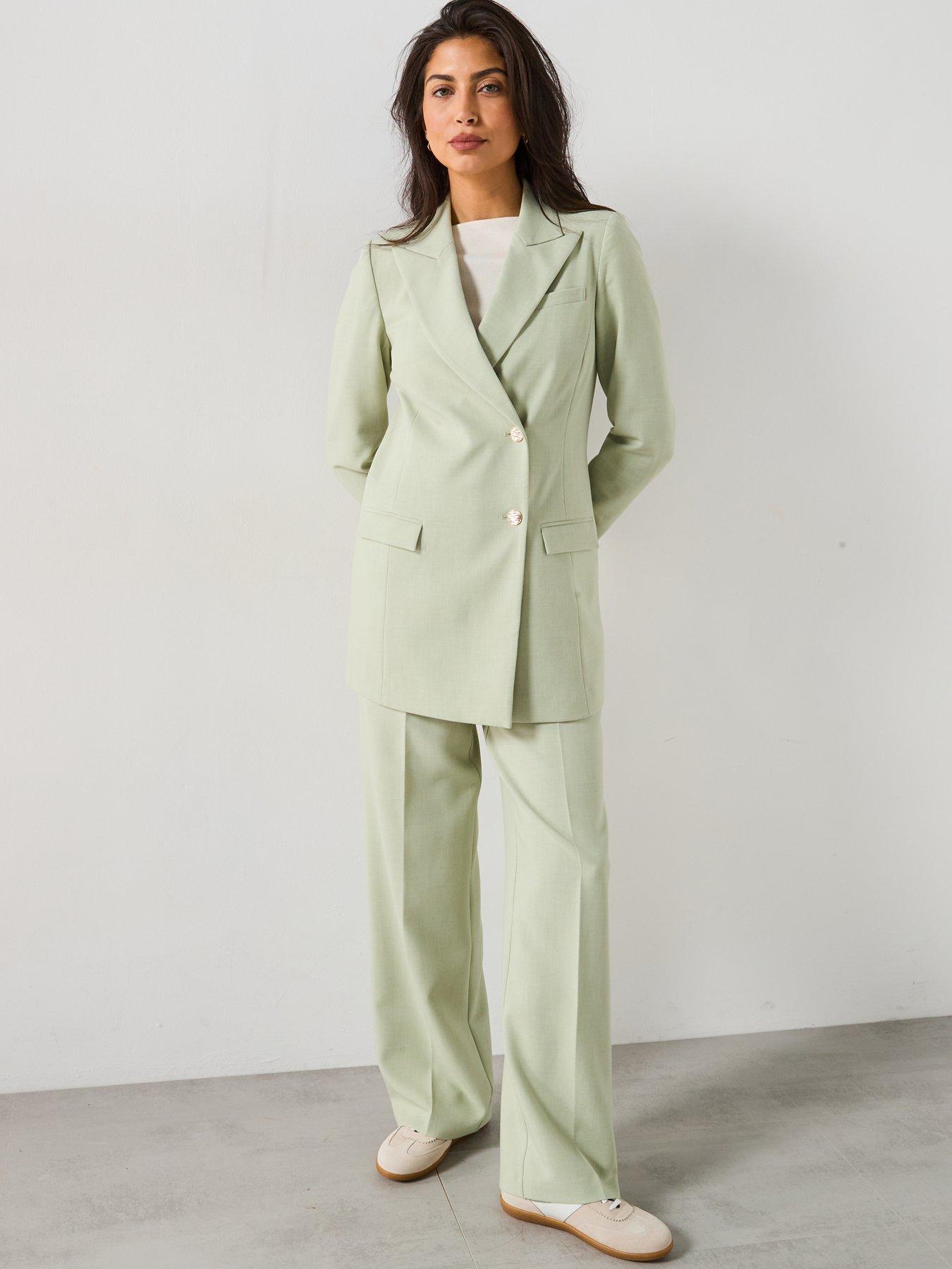 Image 6 of 6 of V by Very Asymmetric Statement Button Blazer - Green