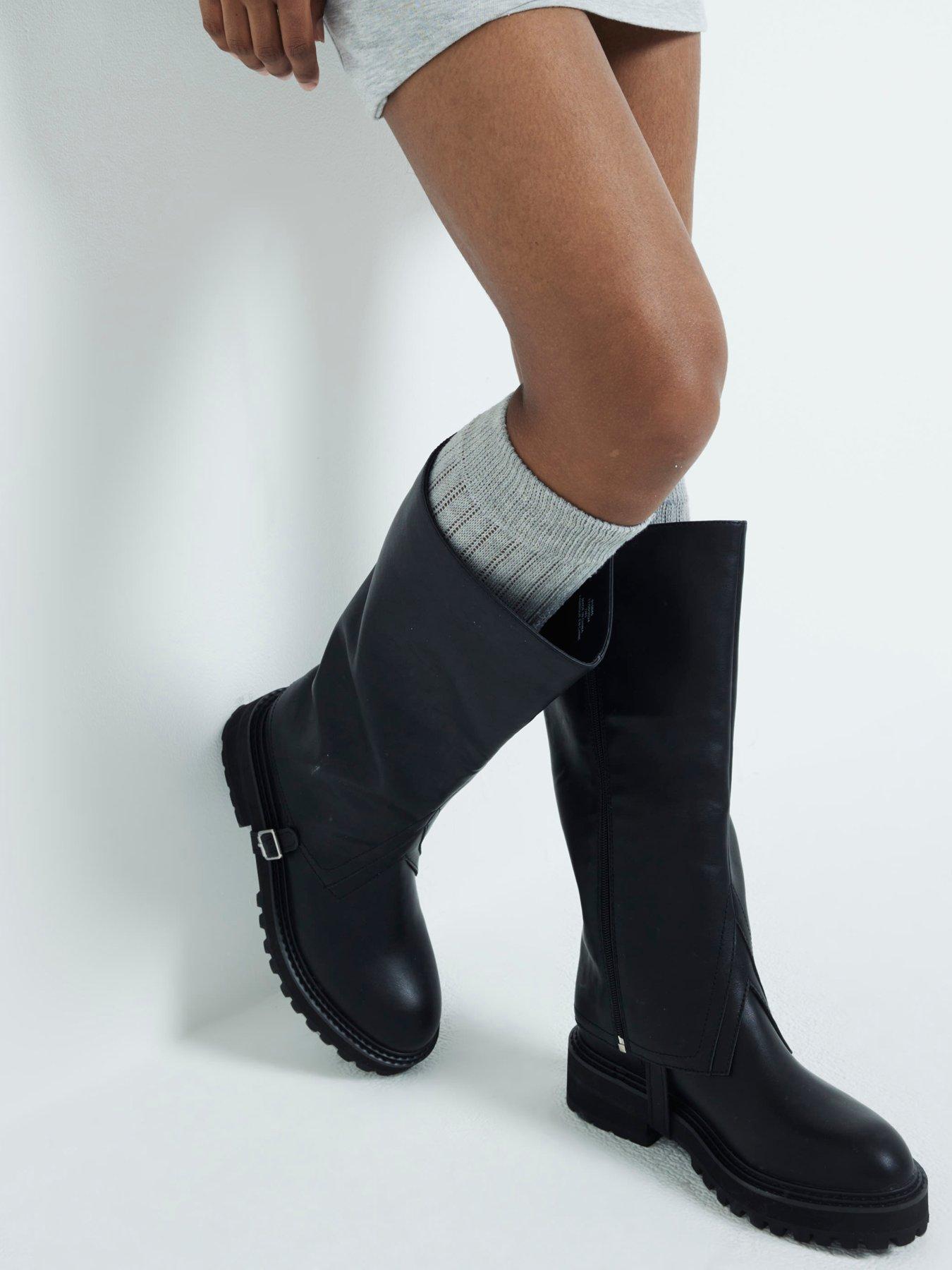 Image 2 of 5 of River Island Buckle Detail High Leg Boot - Black