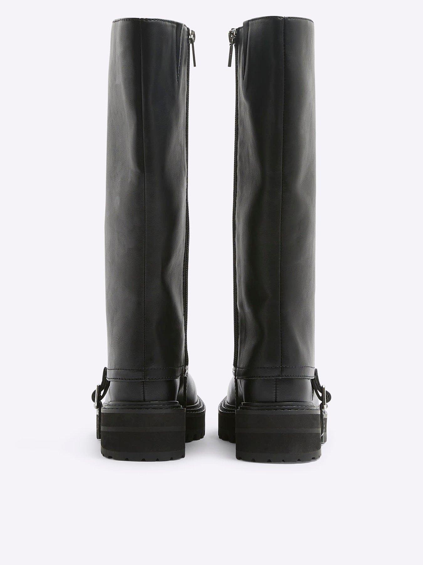 Image 3 of 5 of River Island Buckle Detail High Leg Boot - Black