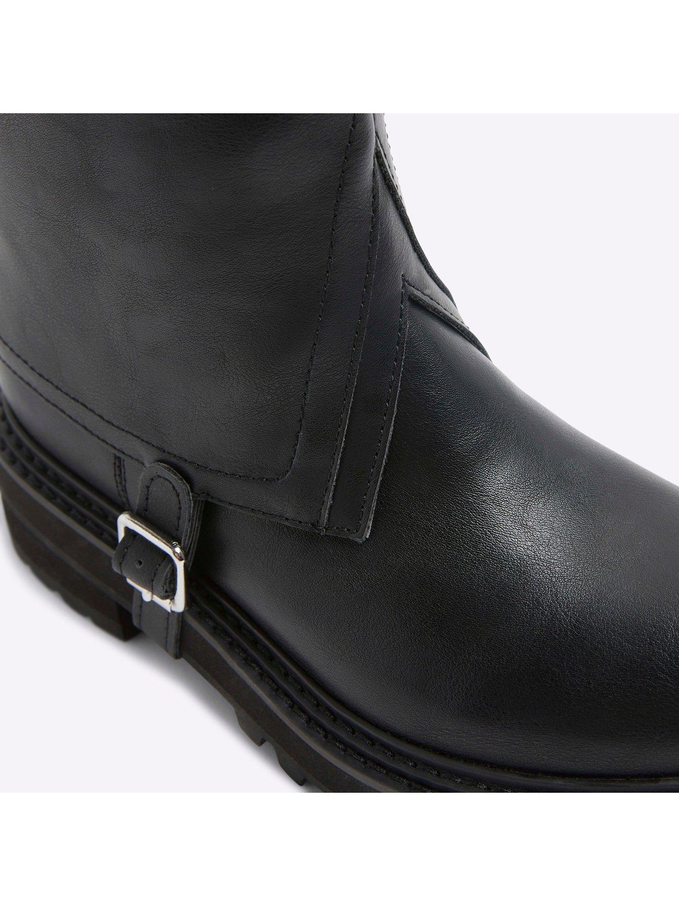 Image 5 of 5 of River Island Buckle Detail High Leg Boot - Black