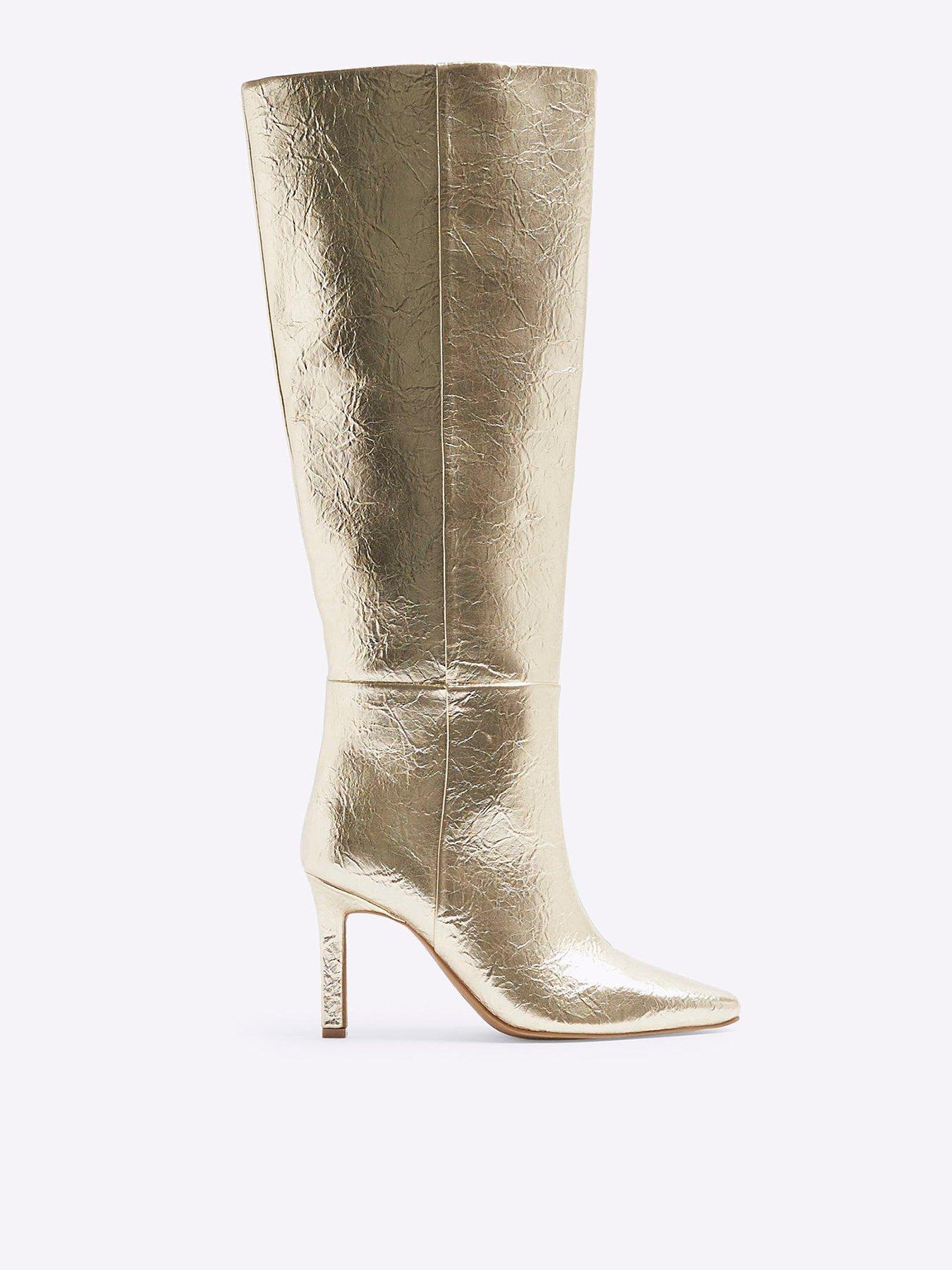 river-island-straight-shaft-high-leg-boot-gold