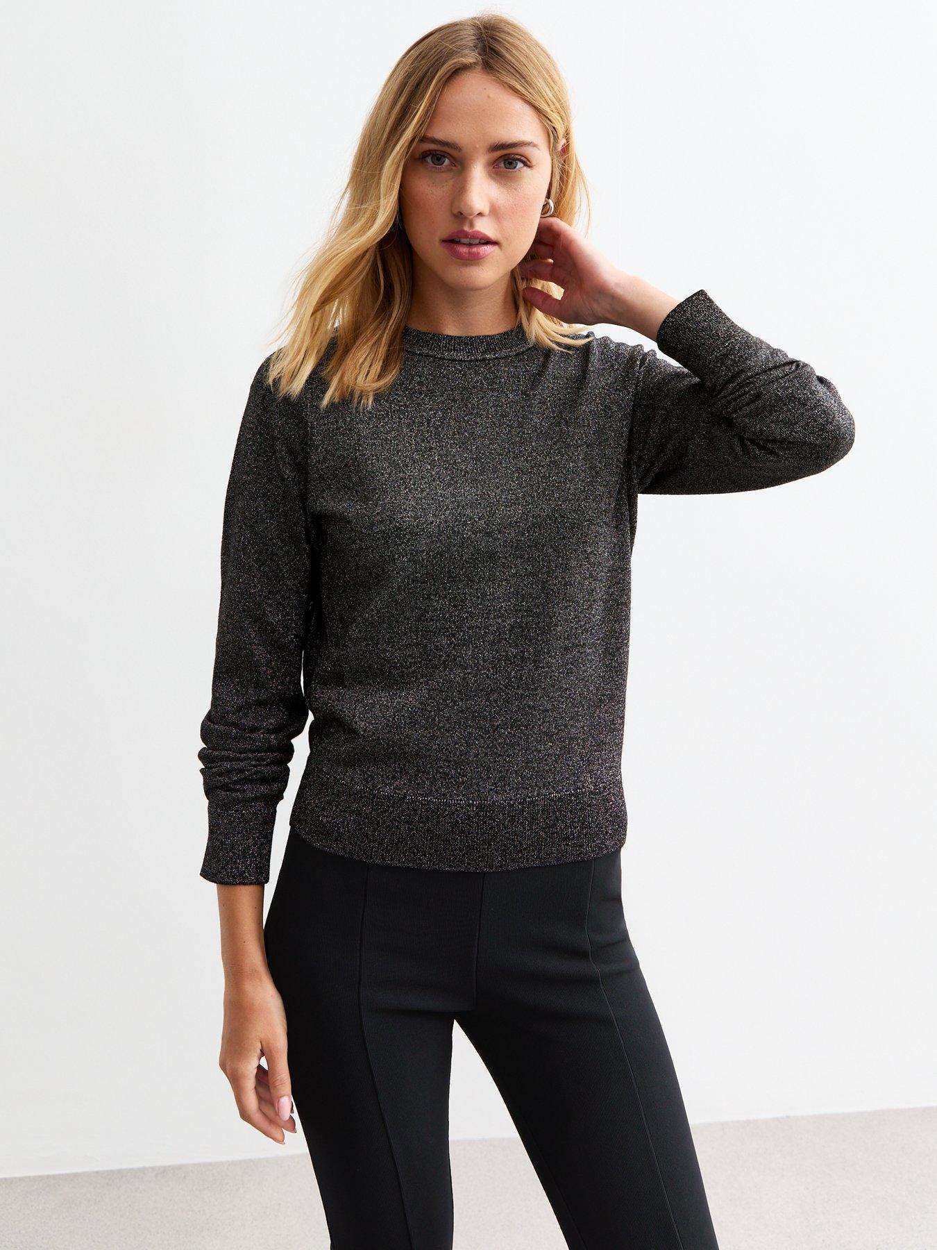 new-look-crew-neck-sparkle-jumper-black