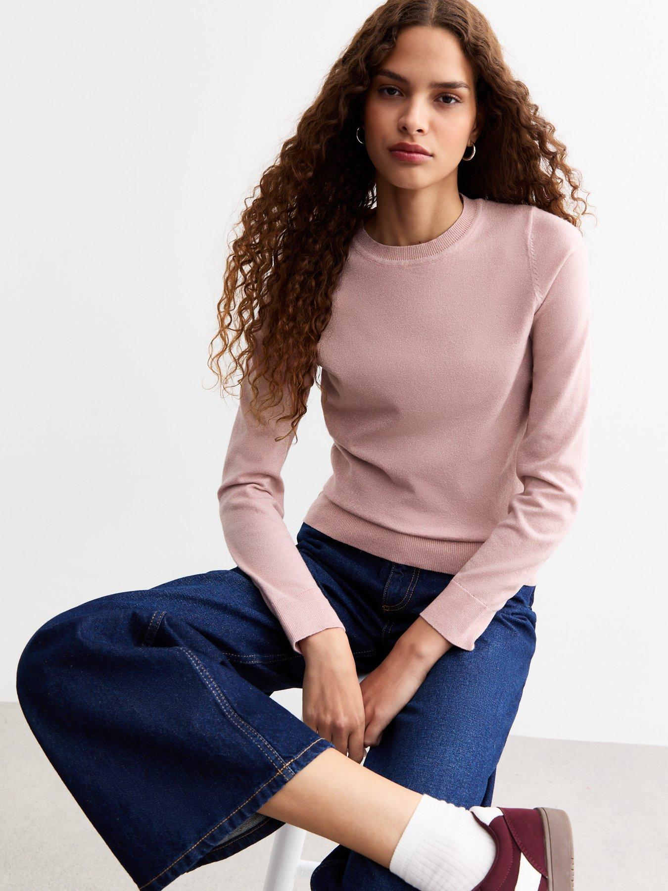 new-look-crew-neck-sparkle-jumper-pink