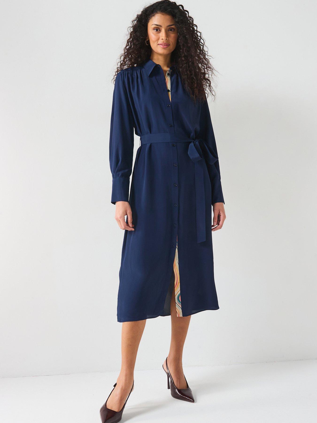 undefined Swirl Accent Shirt Midi Dress - Blue