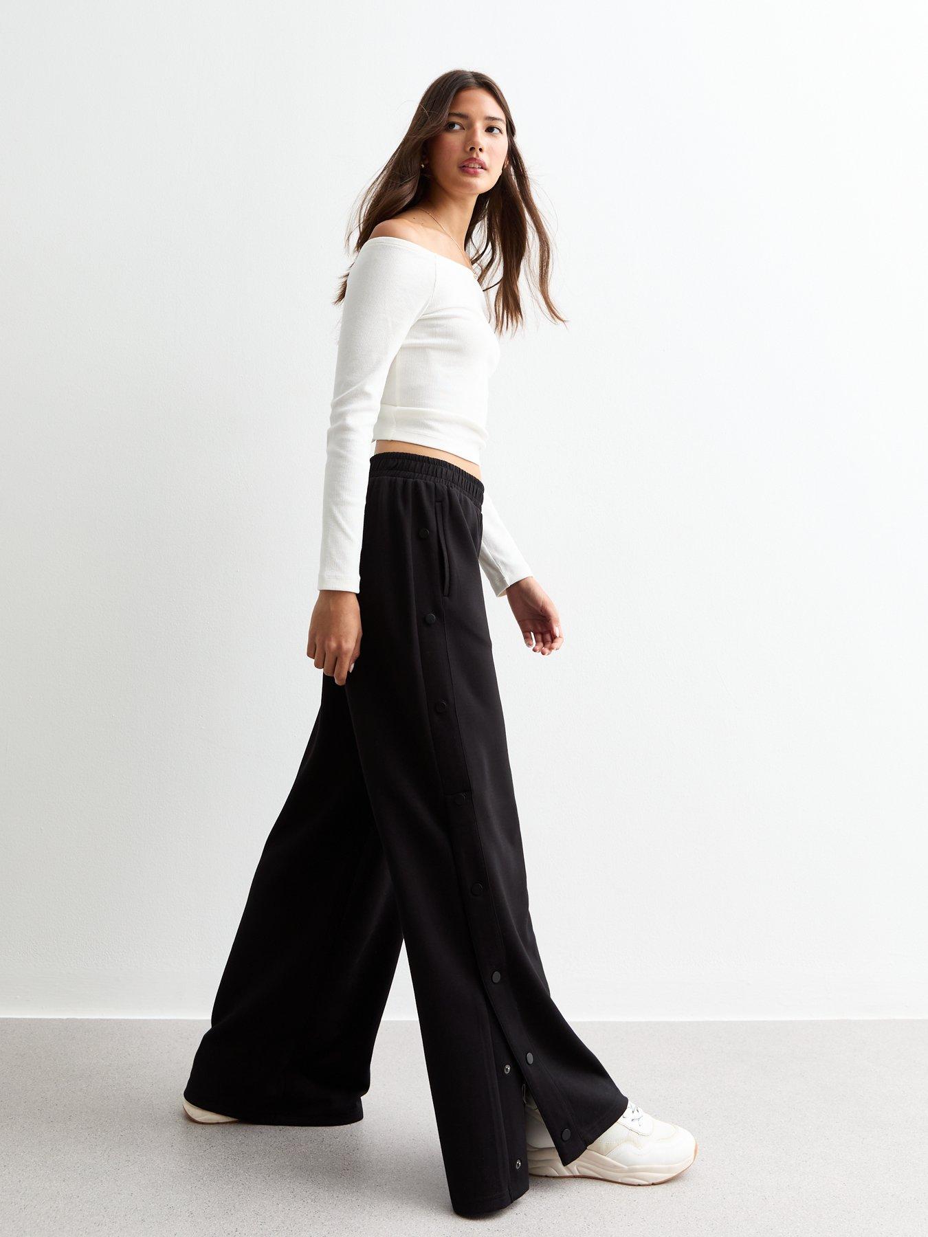 new-look-scuba-popper-wide-leg-trousers-blackfront