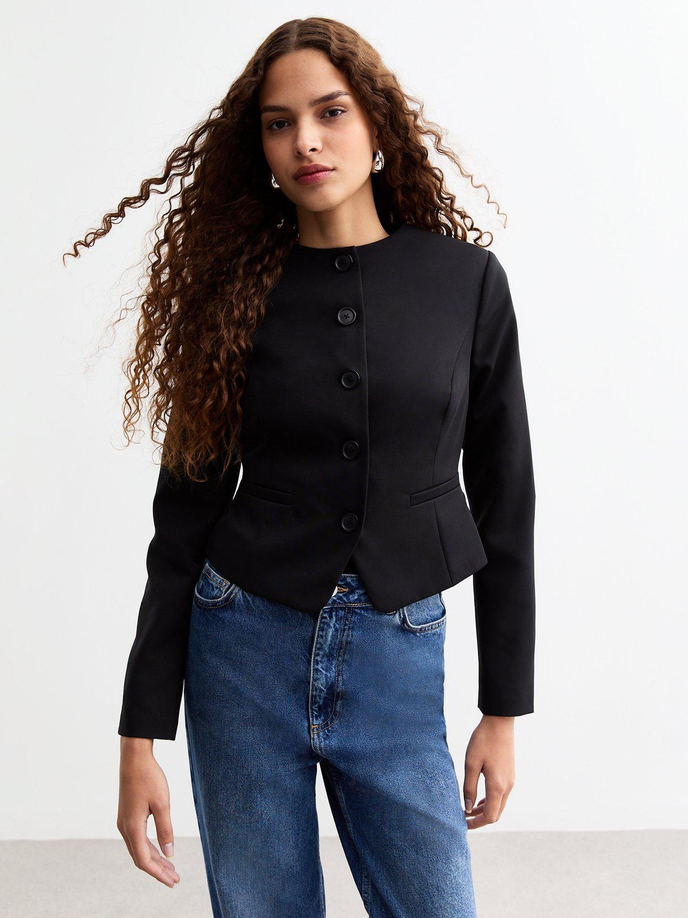 new-look-crew-neck-tailored-jacket-black