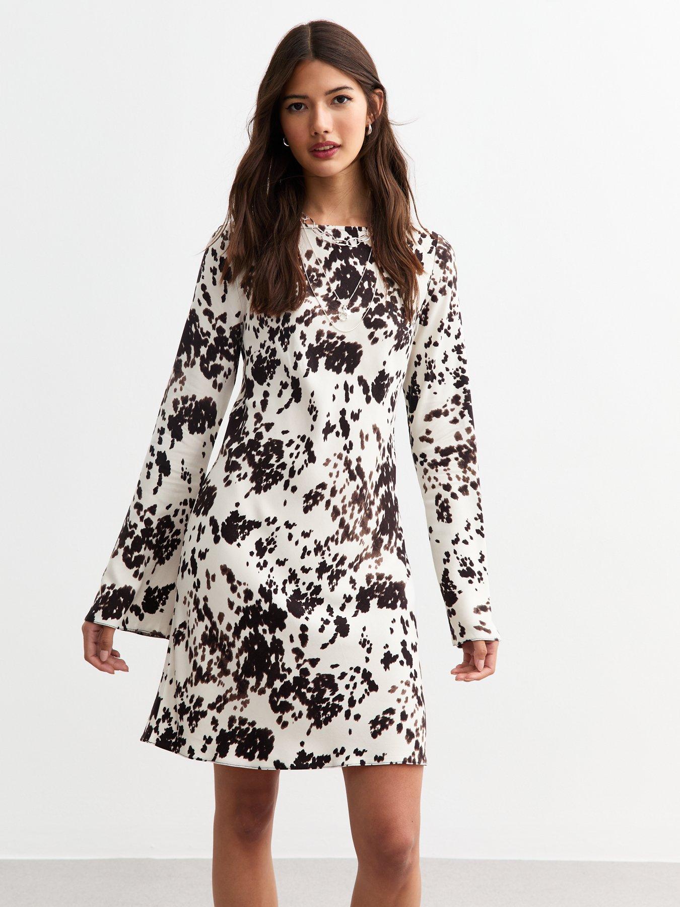 new-look-cow-print-long-sleeve-mini-dress--off-white