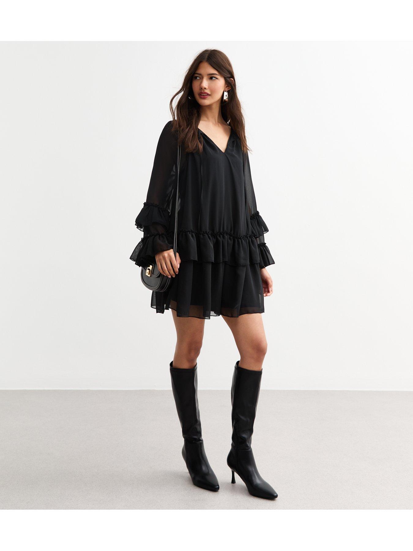 new-look-tiered-ruffled-chiffon-mini-dress-blackback