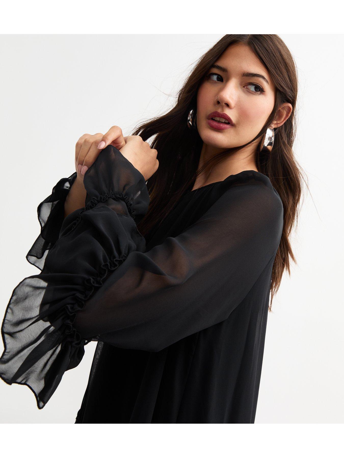 new-look-tiered-ruffled-chiffon-mini-dress-blackoutfit