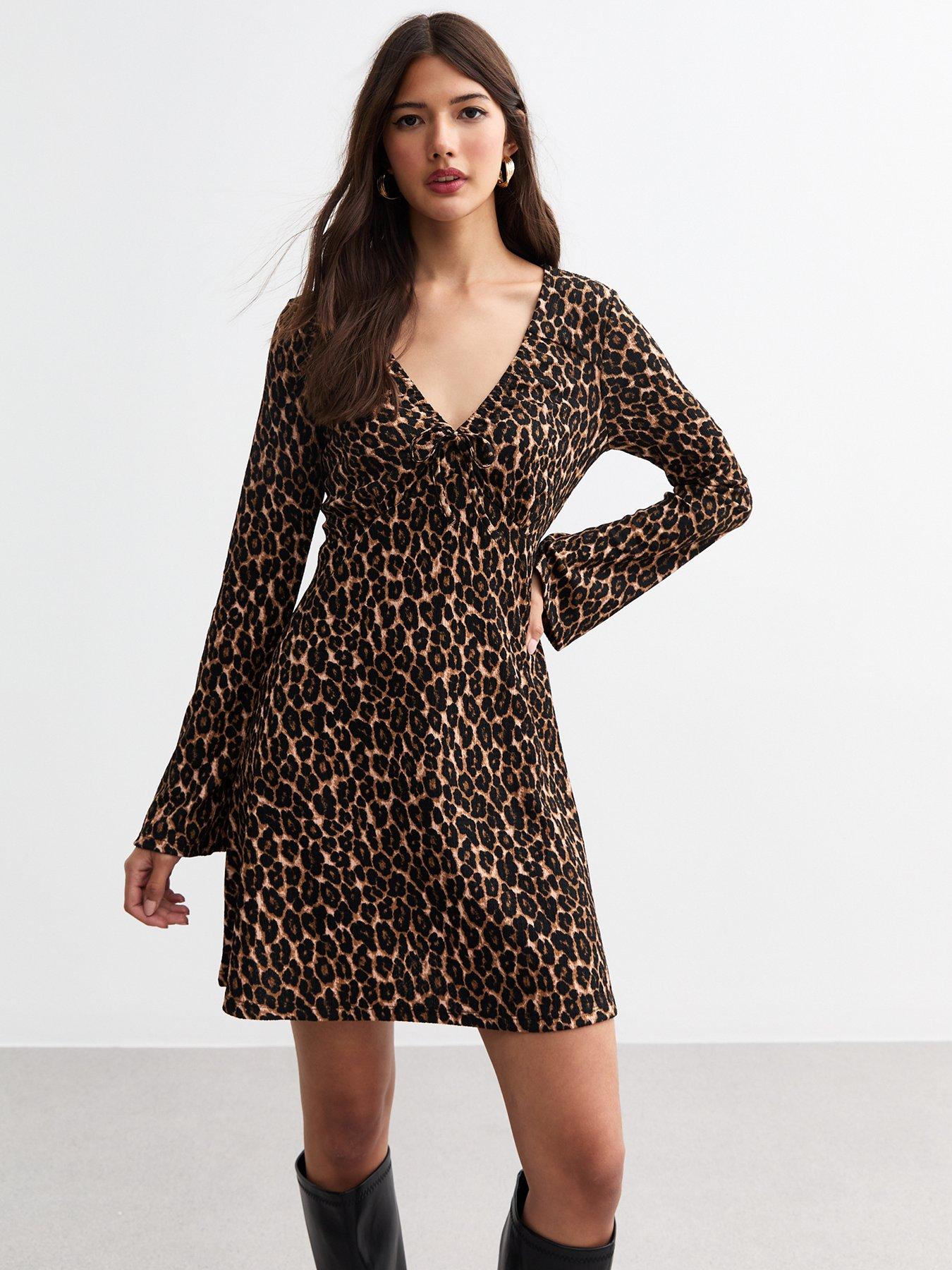 new-look-animal-print-skater-mini-dress-brown