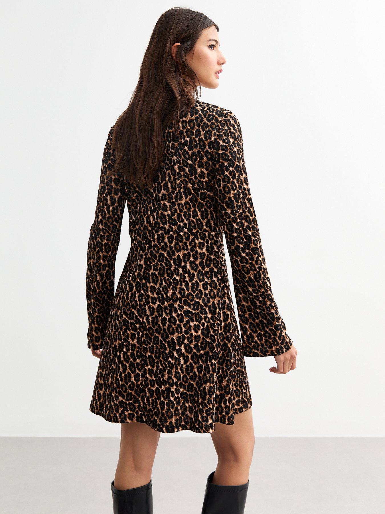 new-look-animal-print-skater-mini-dress-brownstillFront