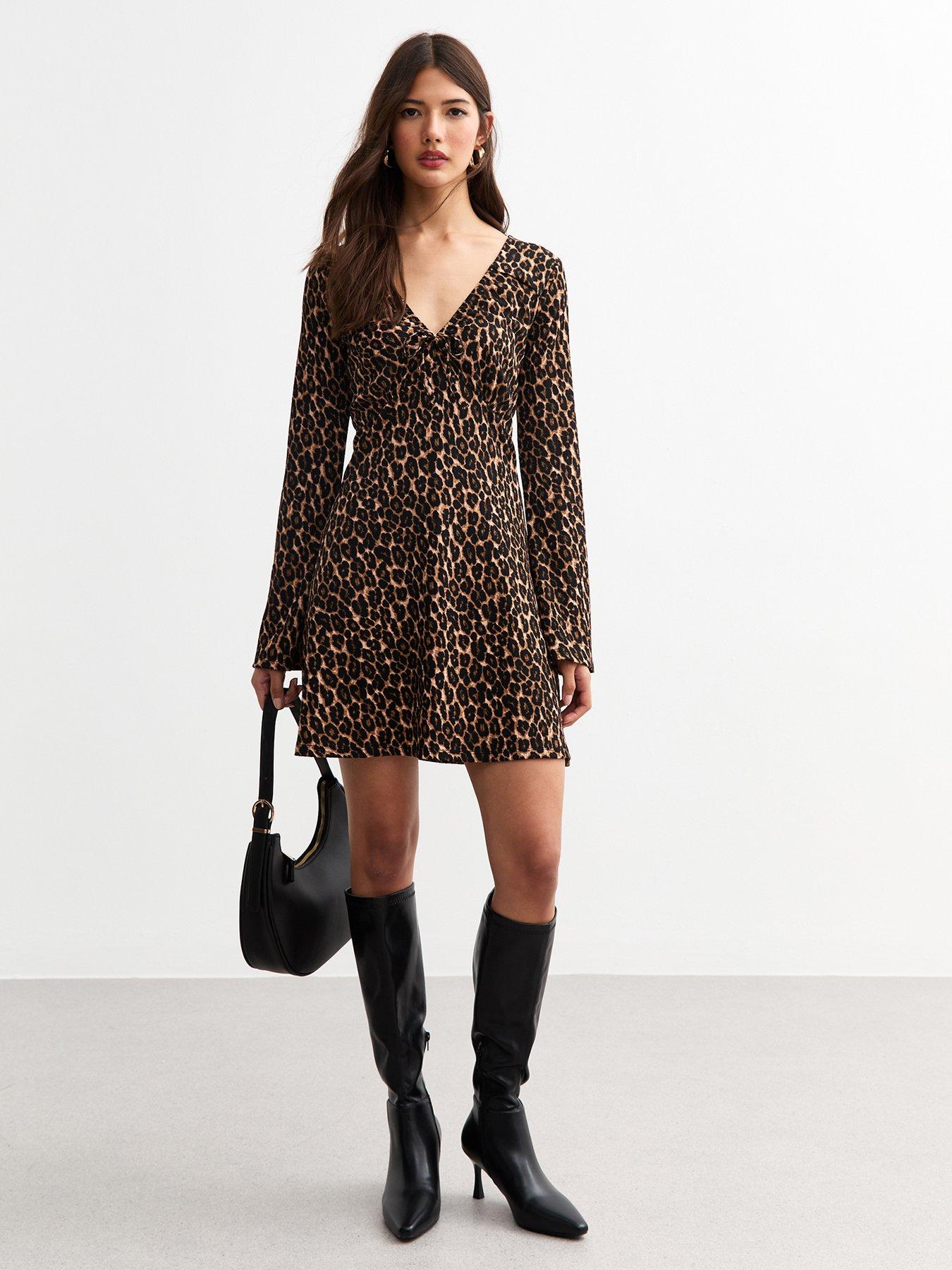 new-look-animal-print-skater-mini-dress-brownback