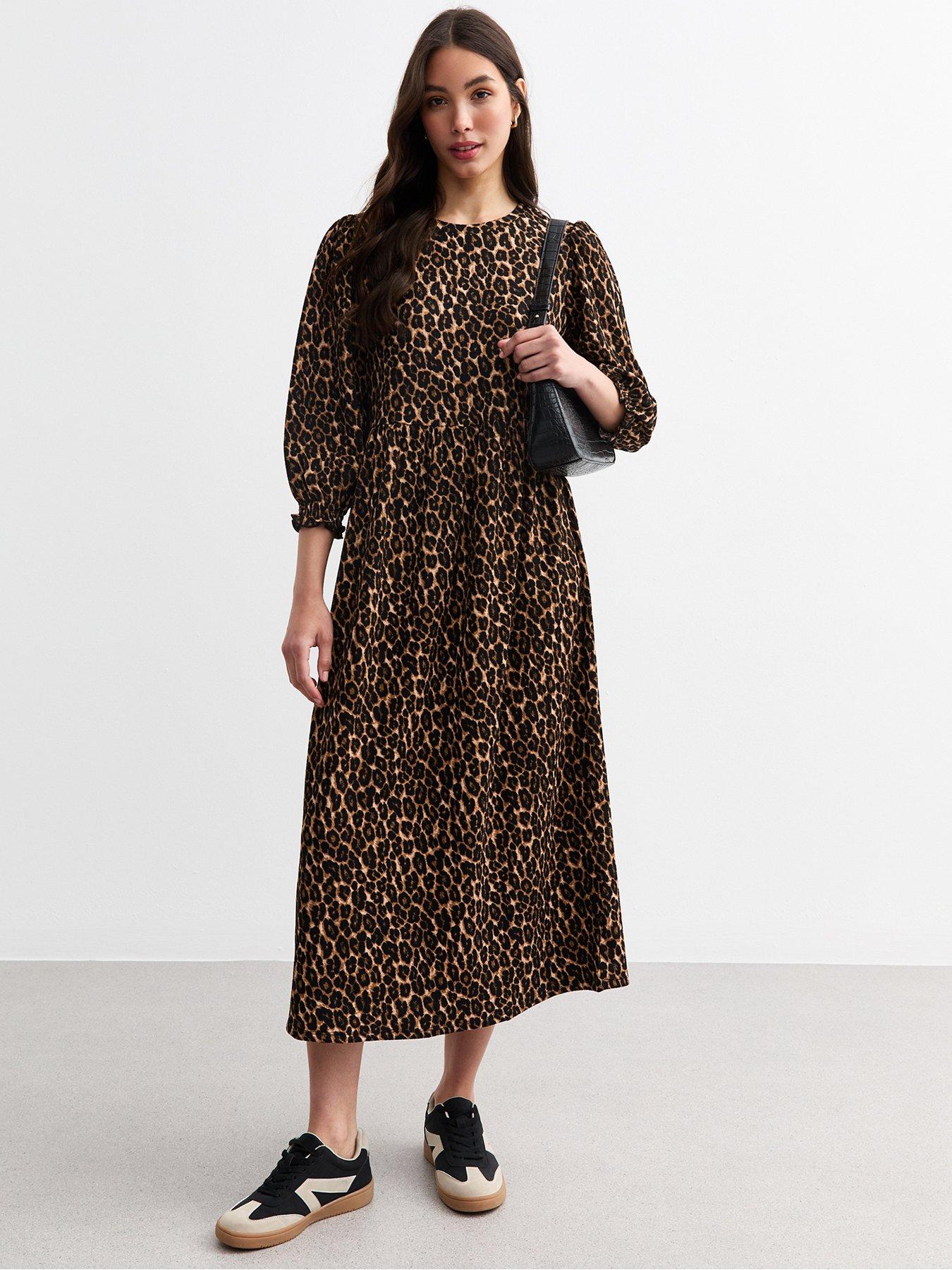 new-look-animal-print-smock-midi-dress-brown