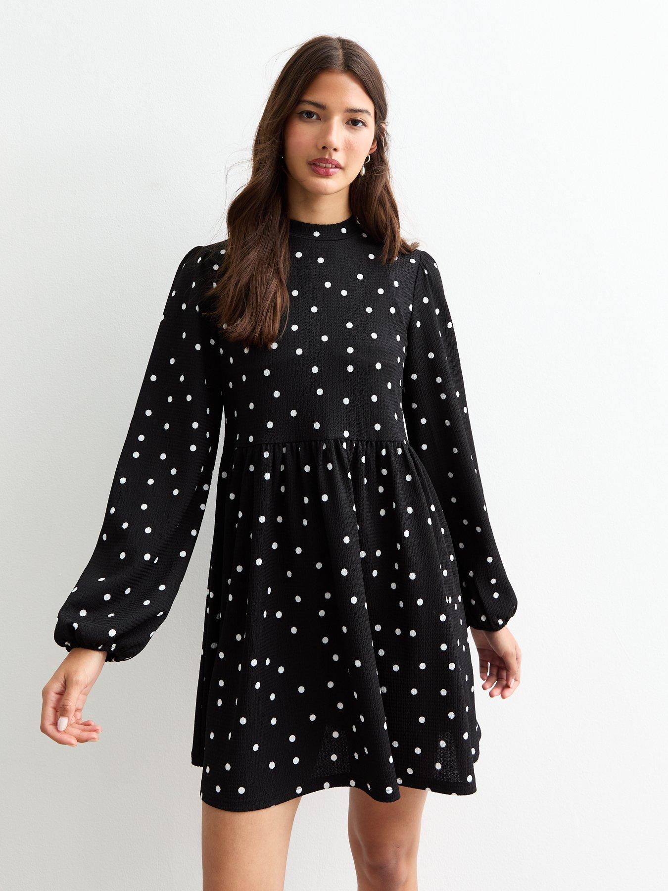 new-look-spotted-crinkle-funnel-neck-mini-dress-black