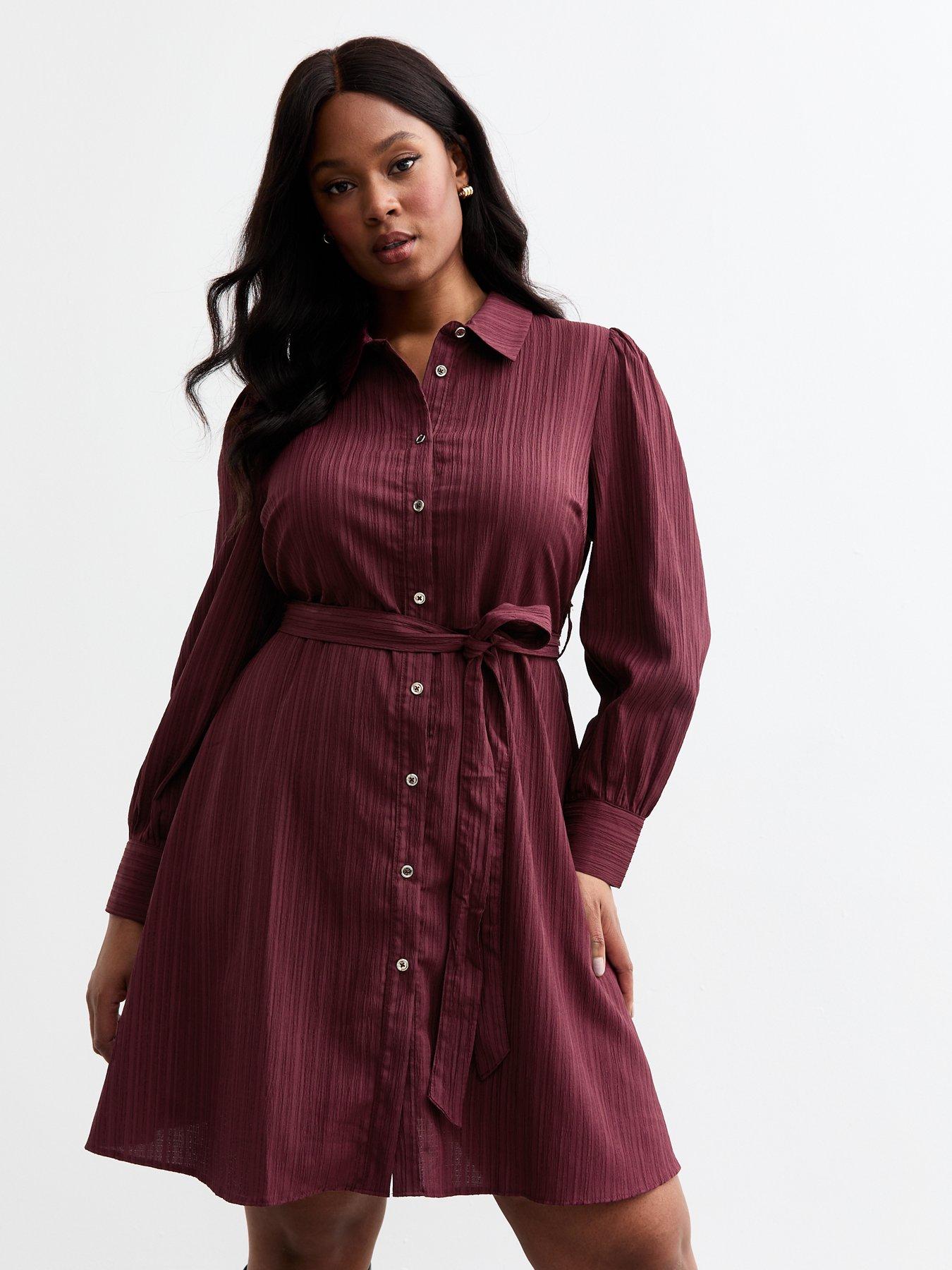 new-look-curve-crinkled-shirt-dress-burgundy