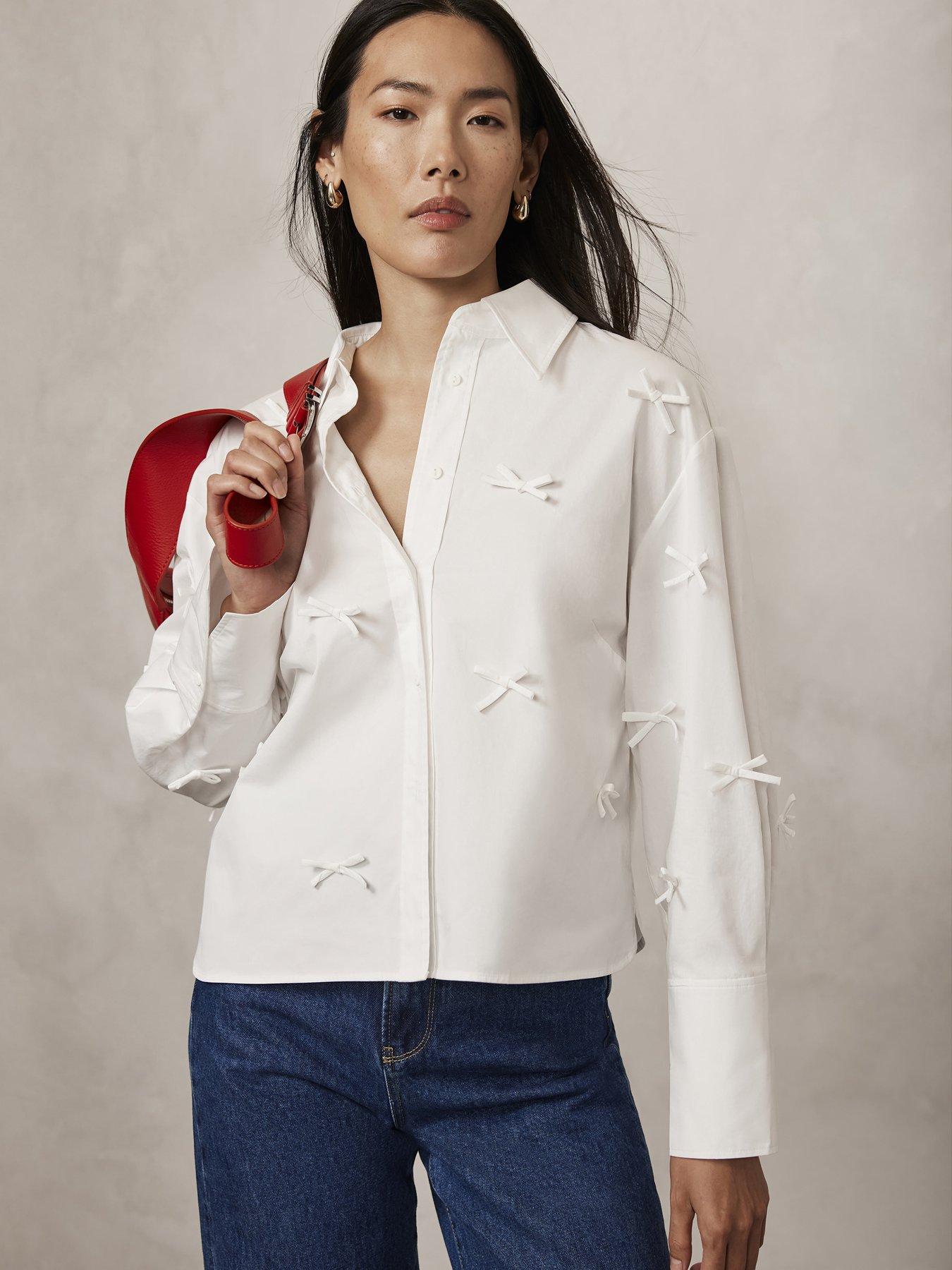 Image 2 of 6 of Mint Velvet White Bow Detail Cropped Shirt