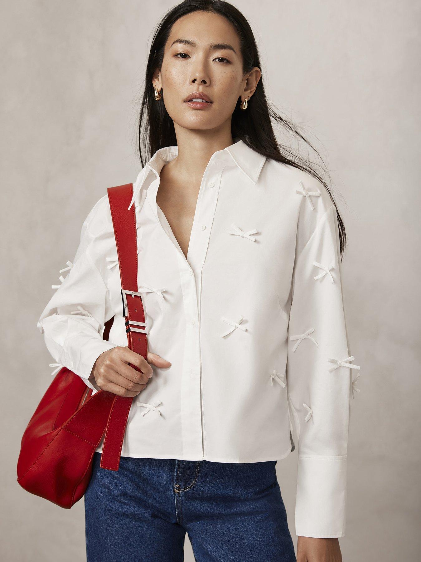 Image 3 of 6 of Mint Velvet White Bow Detail Cropped Shirt