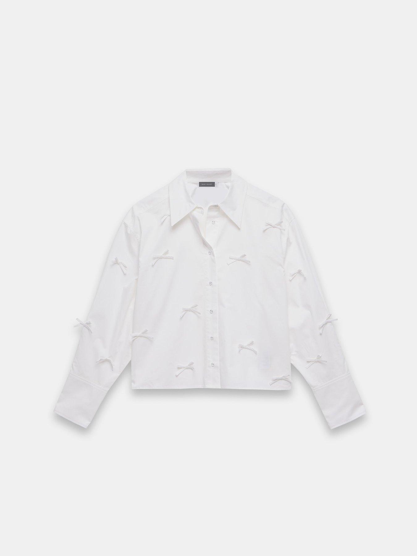Image 5 of 6 of Mint Velvet White Bow Detail Cropped Shirt