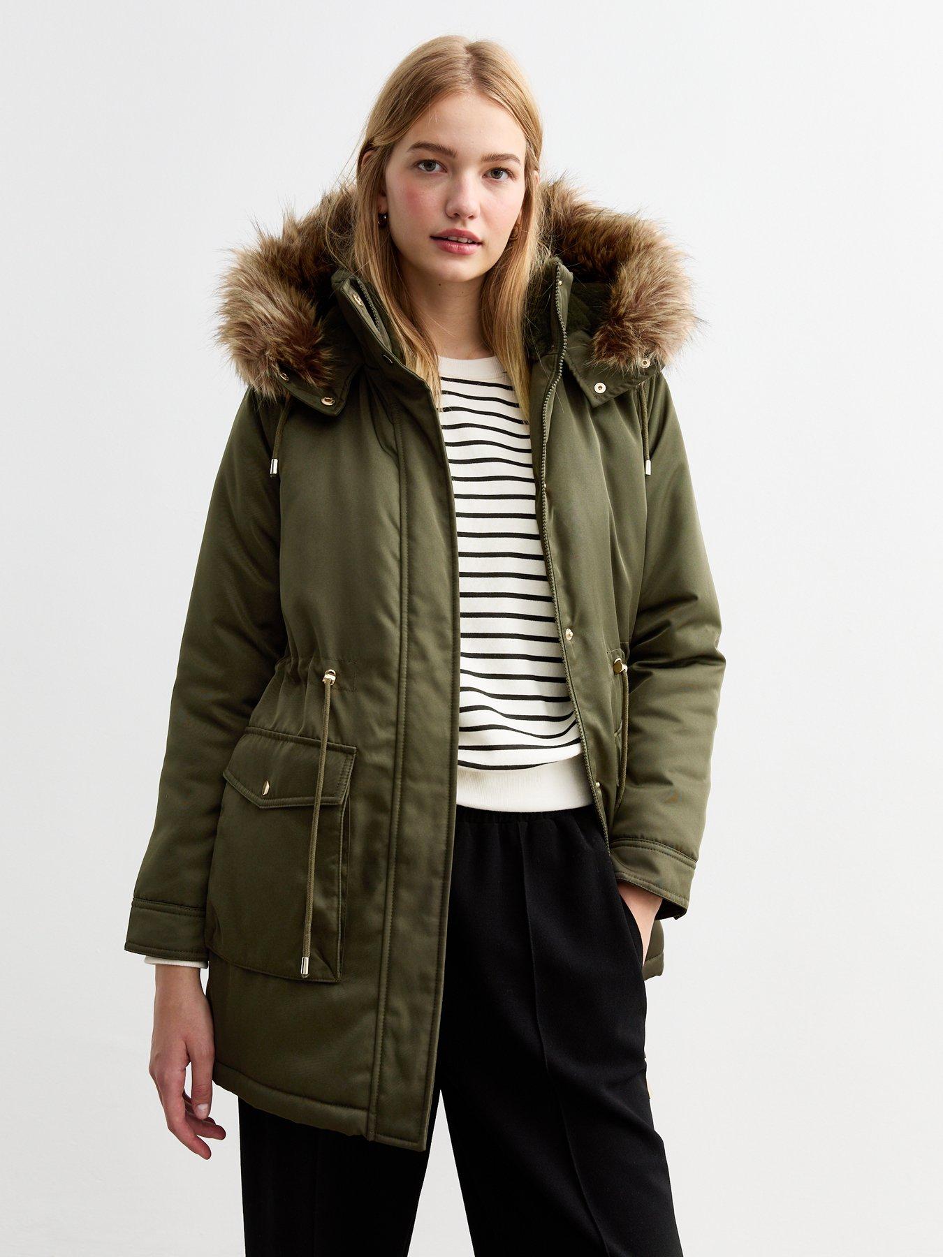 new-look-khaki-faux-fur-trim-shell-parka-green